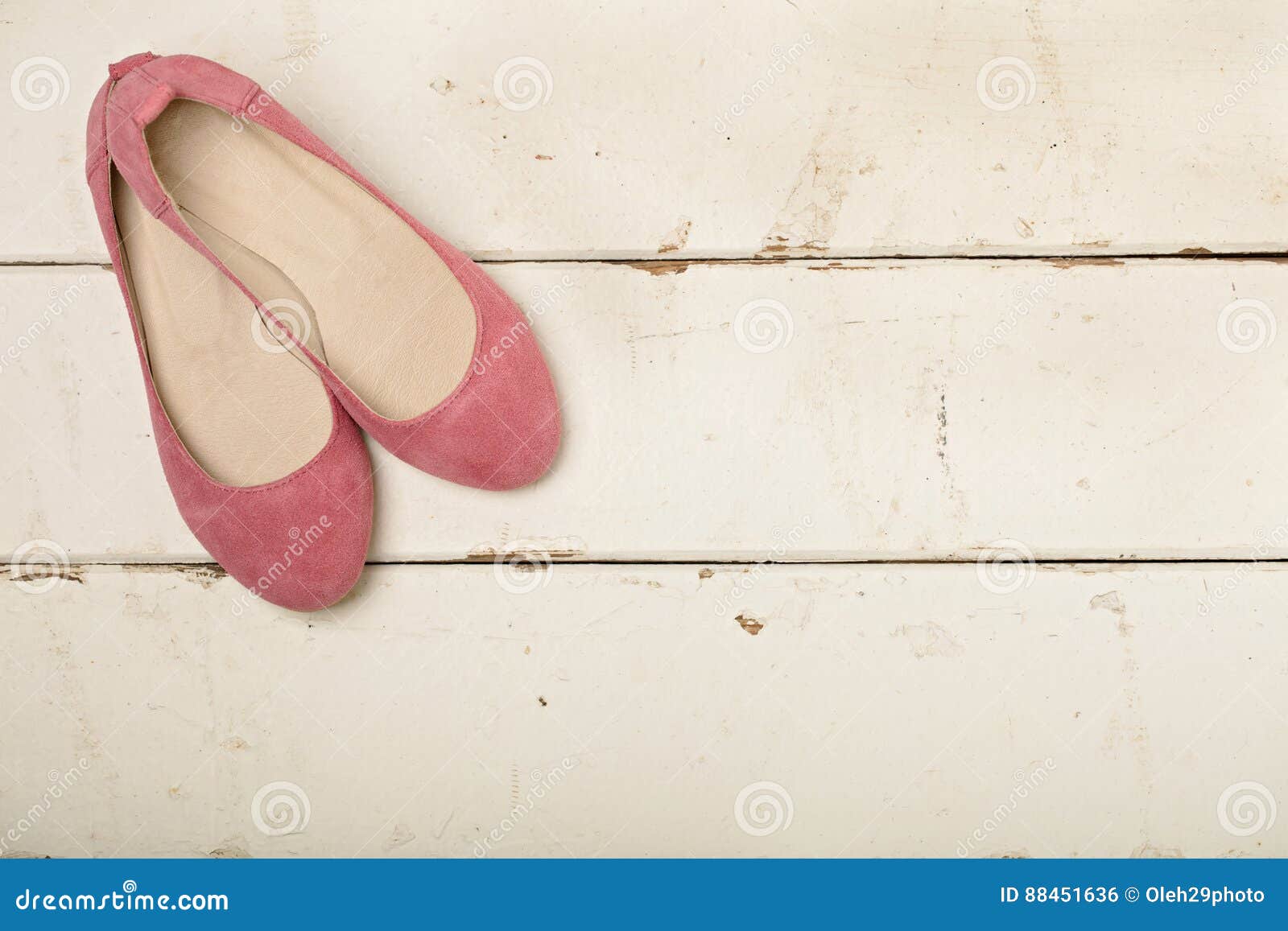 Pink Women`s Shoes Ballerinas on Wooden Background. Stock Photo - Image ...