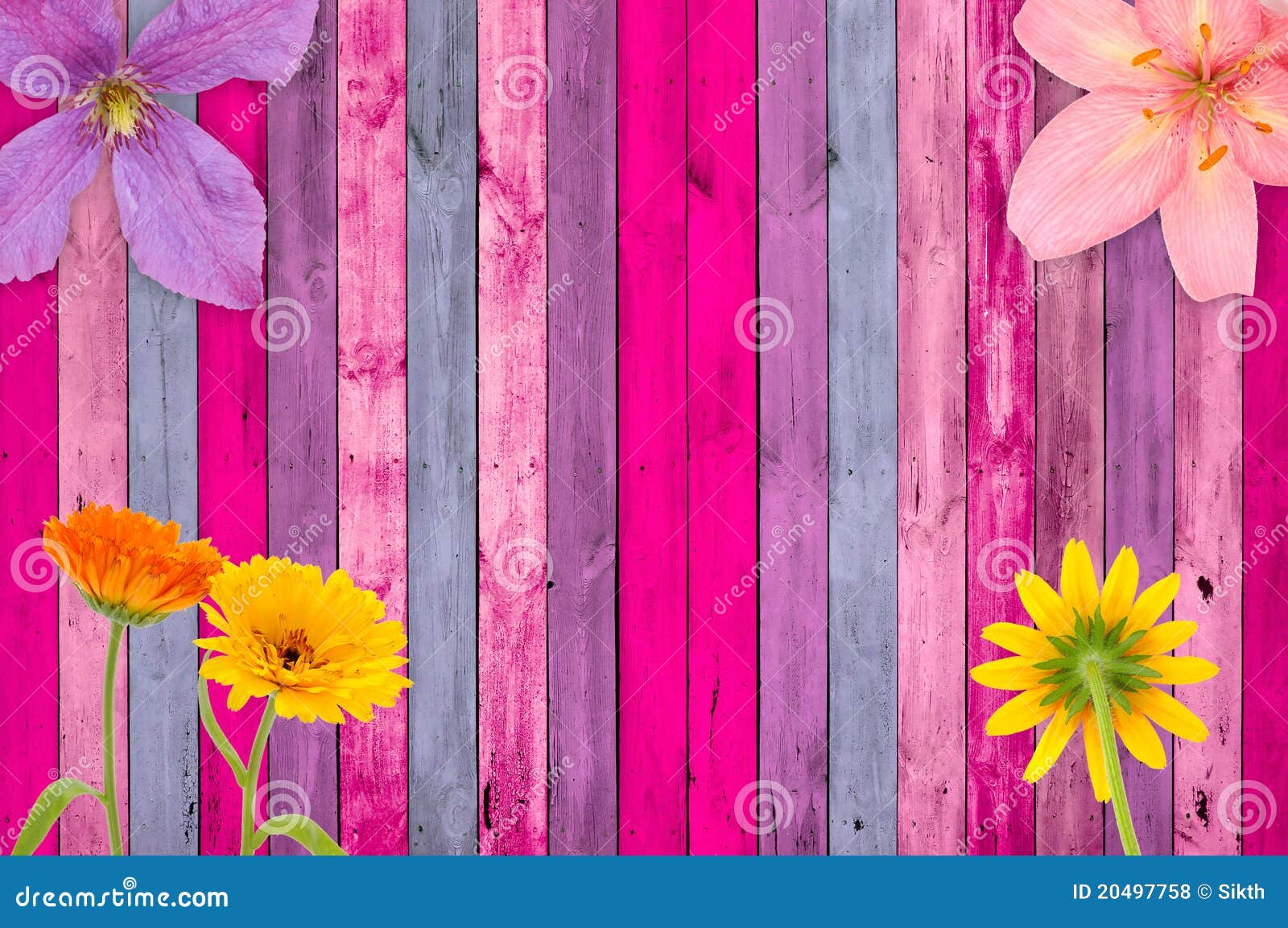 Pink Wood Background with Flowers Stock Photo - Image of design, girlish:  20497758