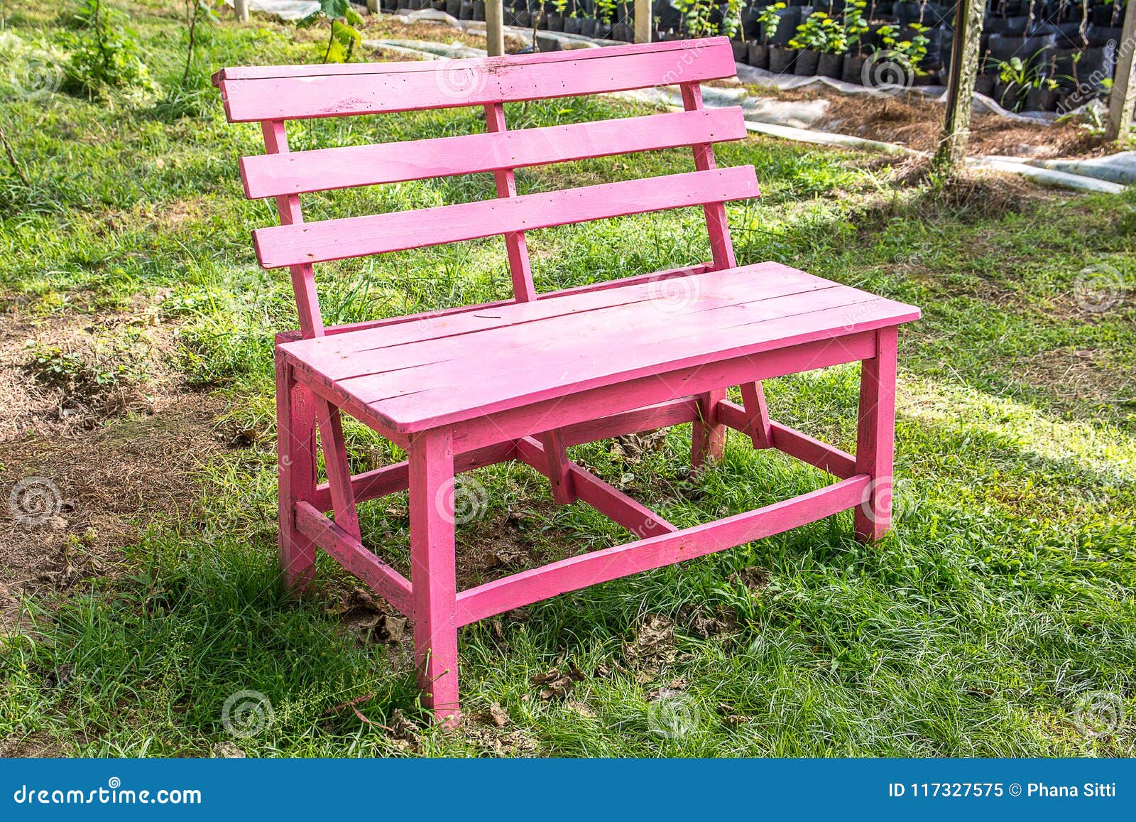 pink wooden bench