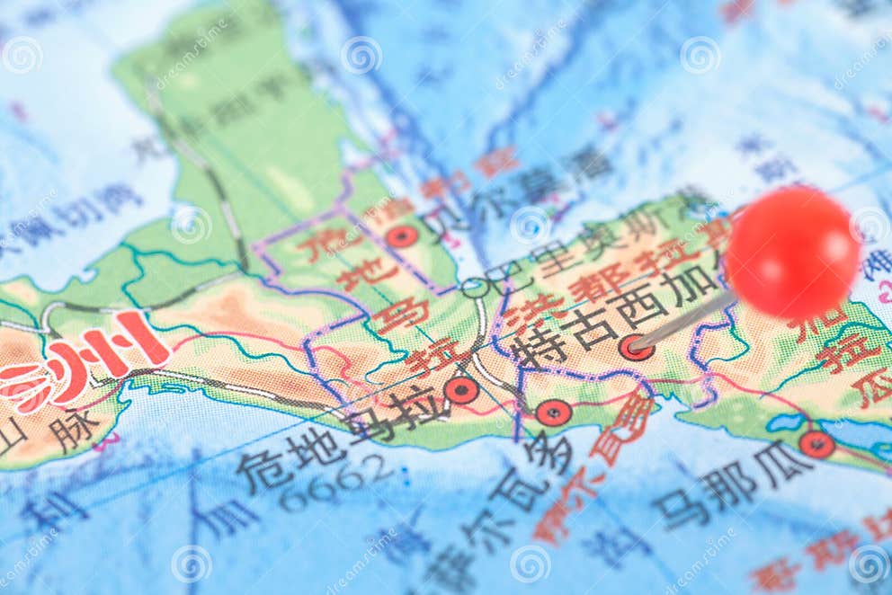 Pins Markieren Die Lage Tegucigalpa Die Hauptstadt Von Honduras Auf Der