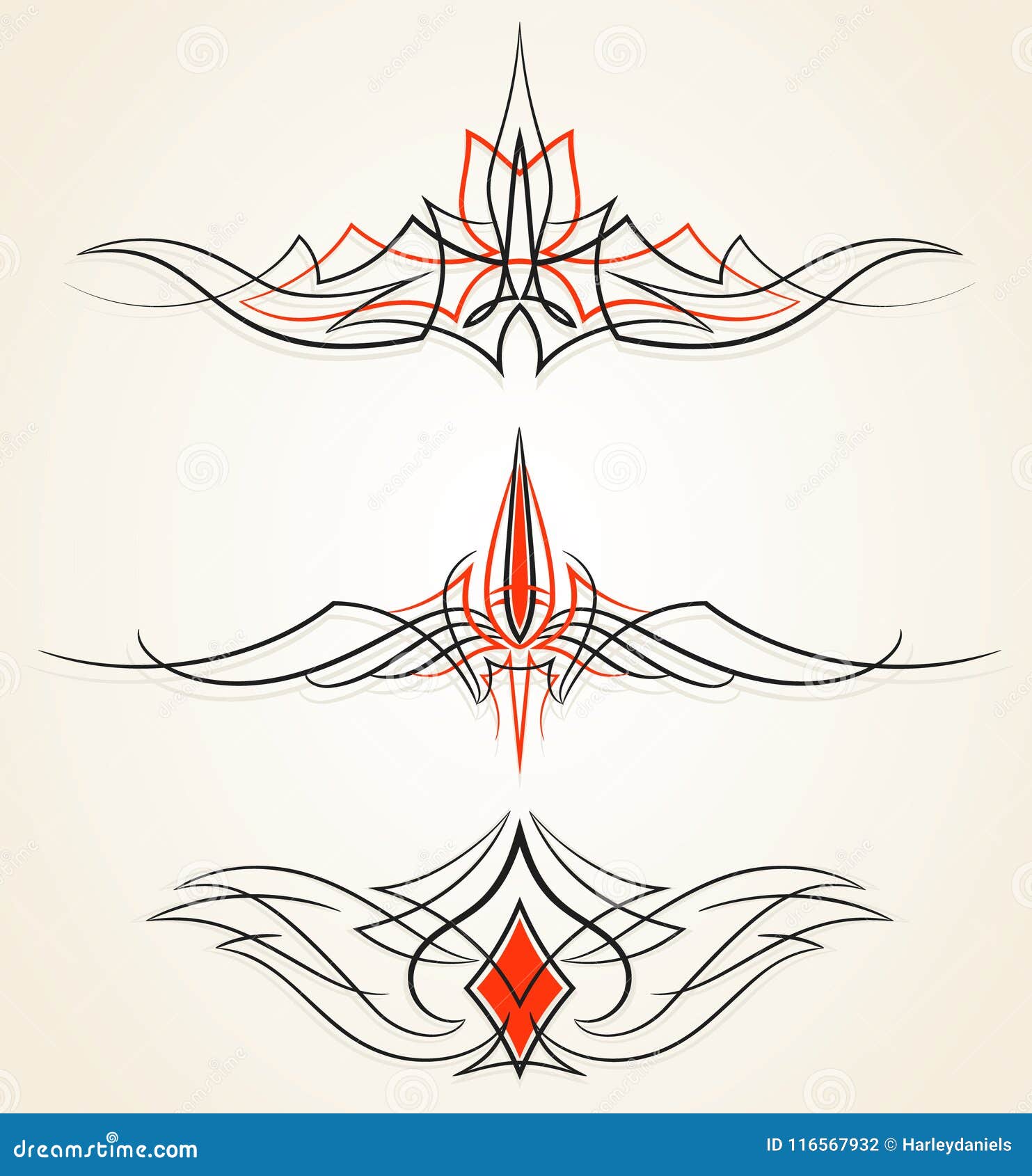 Pinstriping Ornaments Set, Vector Set Stock Vector - Illustration of