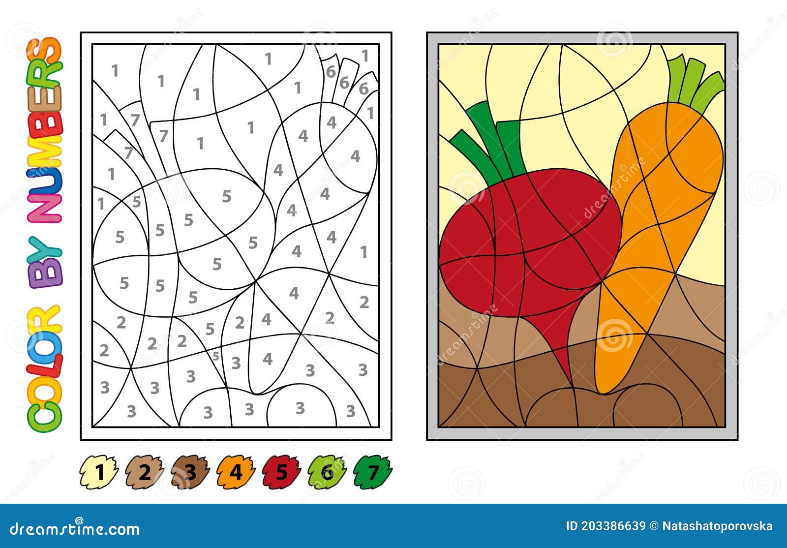 Pintamos Por Números. Juego De Rompecabezas Para La Educación Infantil. Números Y Colores Para Dibujar Y Aprender Matemáticas. Vec del Vector - Ilustración de zanahoria, agricultura: 203386639
