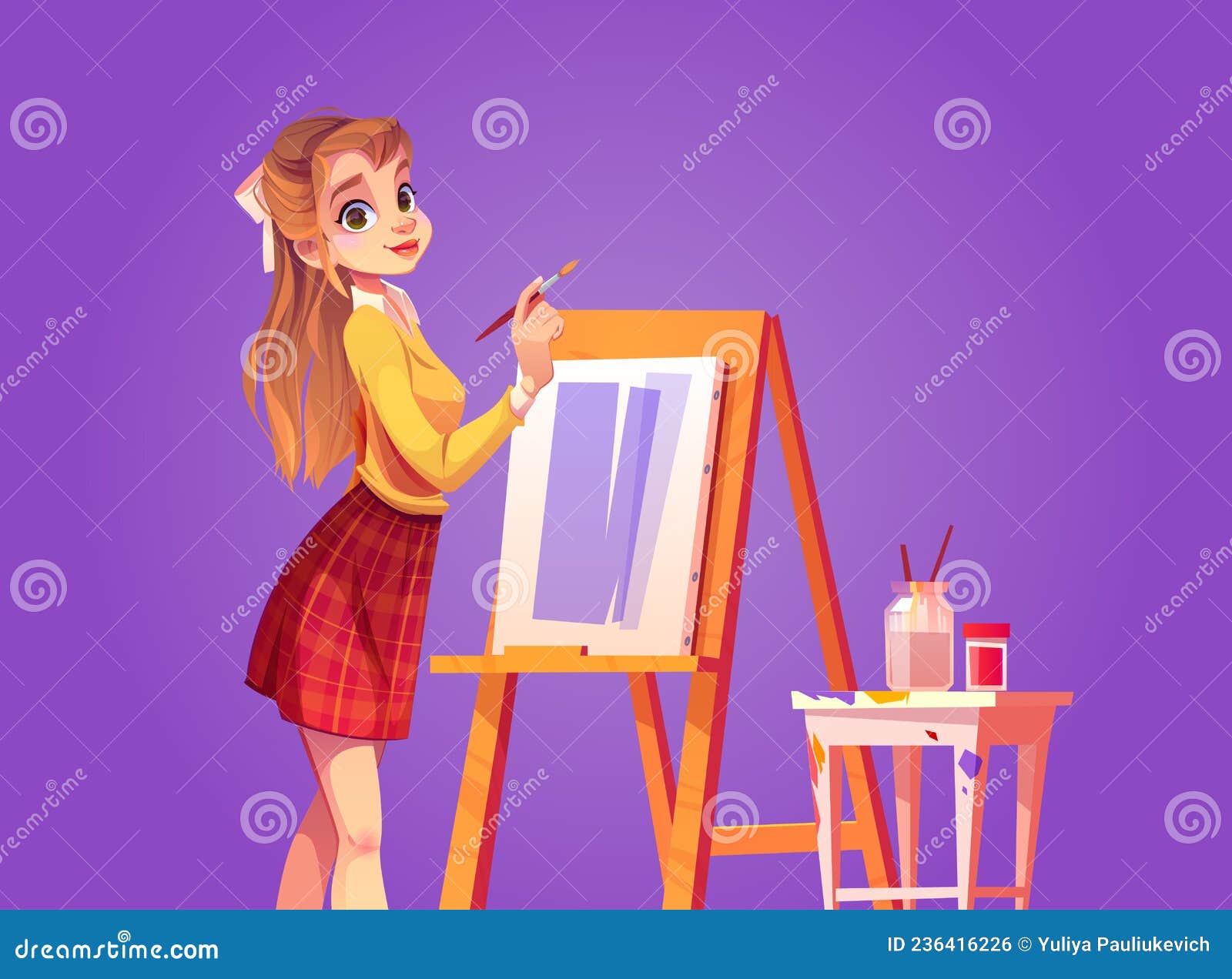 Artista feminina pintando em ilustração de desenho em tela