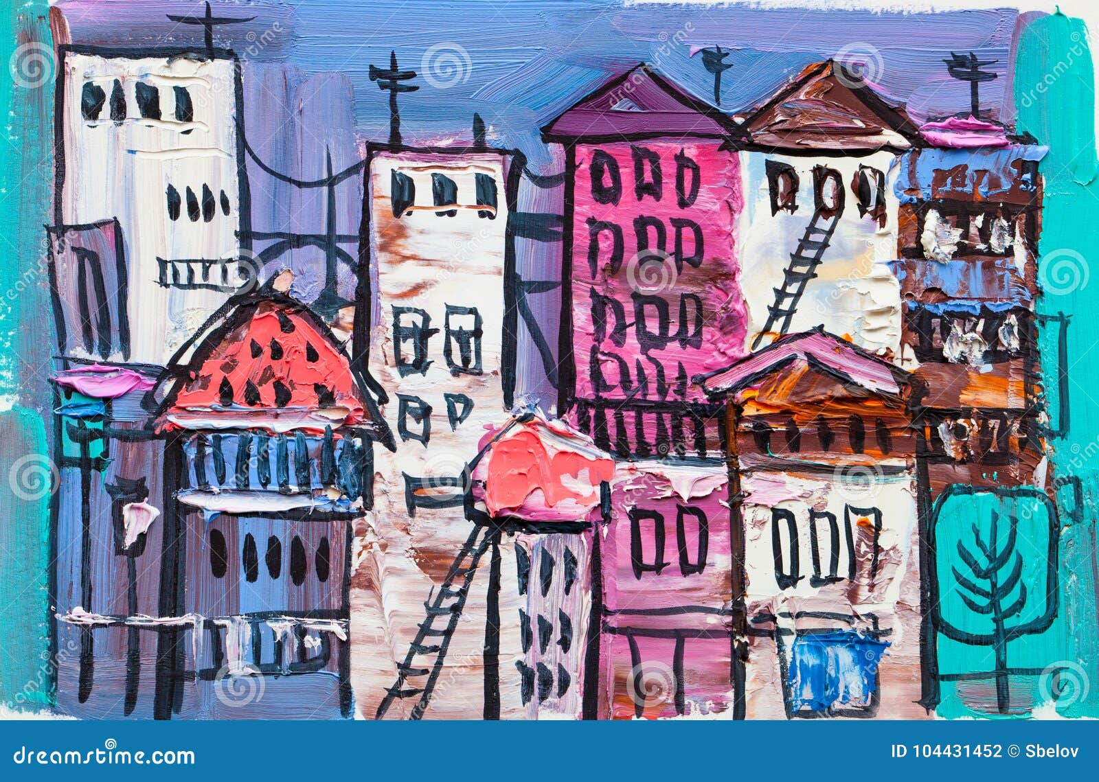 seguridad escucha Canoa Pintura Abstracta De Los Edificios De La Ciudad Stock de ilustración -  Ilustración de color, pinturas: 104431452