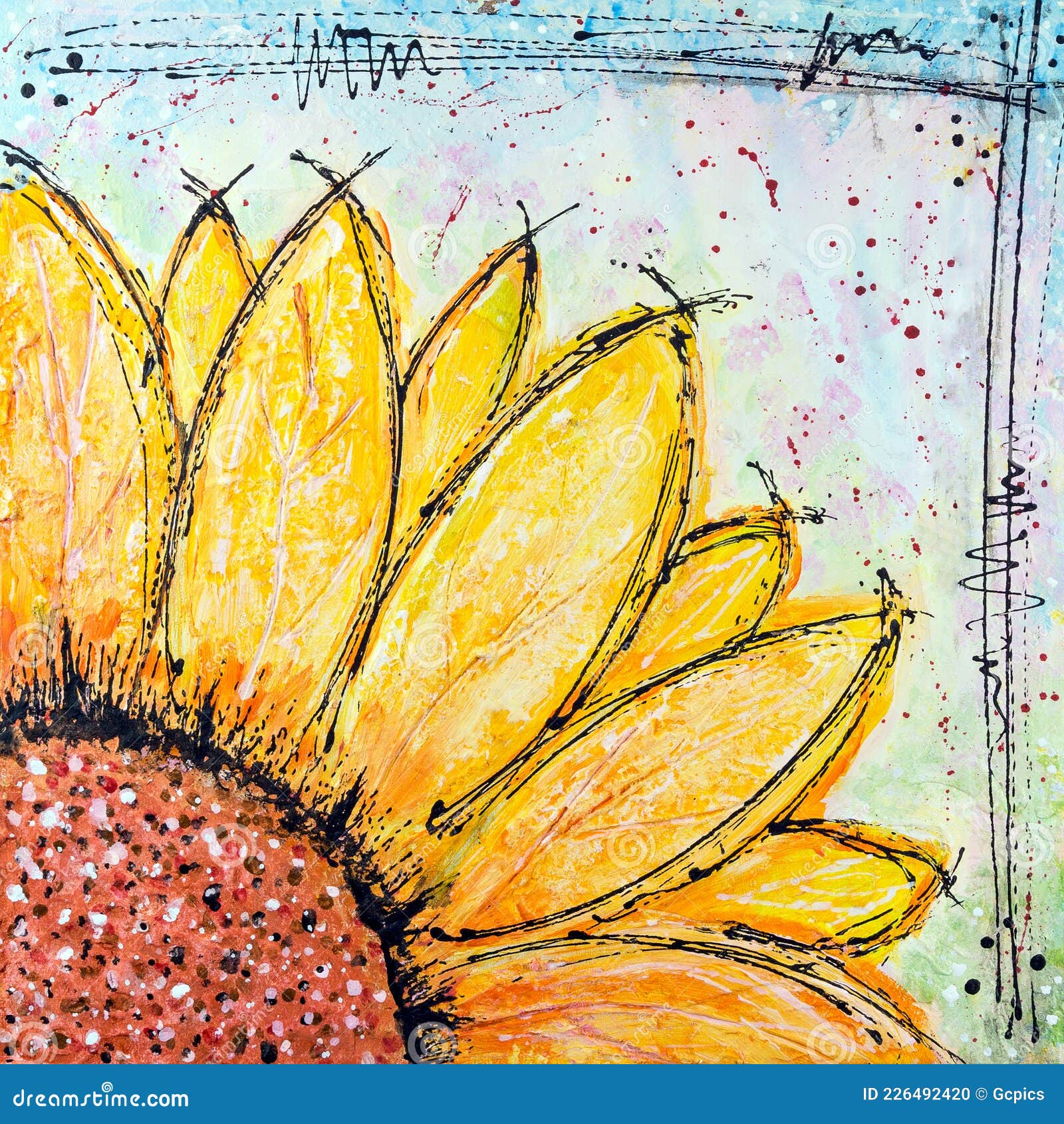 Pintura Acrílica De Una Flor Amarilla En Un Efecto De Dibujo De Doodle  Stock de ilustración - Ilustración de resorte, brillante: 226492420