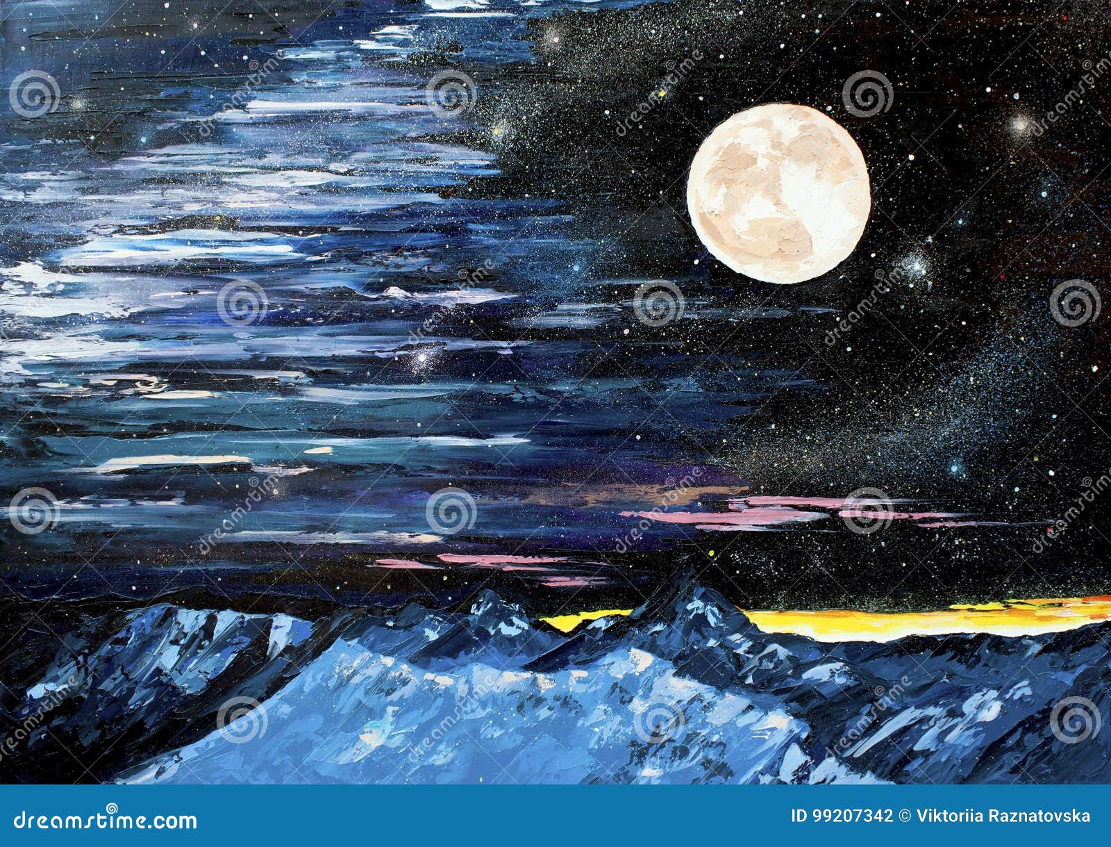 Pintura Al óleo De La Luna De La Montaña De La Estrella Foto de archivo -  Imagen de oscuro, fondo: 99207342