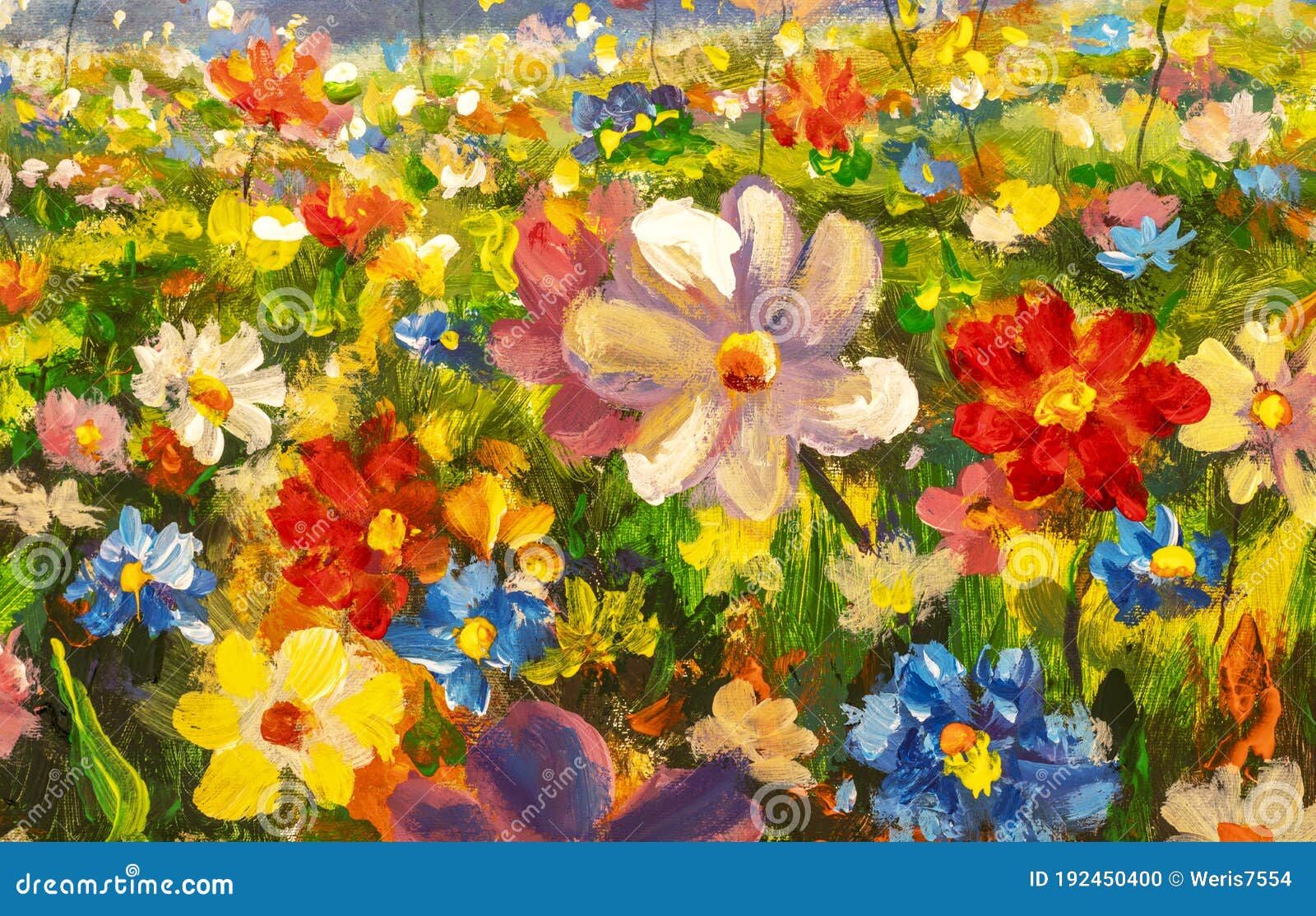 Pintura Al óleo De Pradera De Flores De Paisaje Foto de archivo - Imagen de  pinturas, flor: 192450400