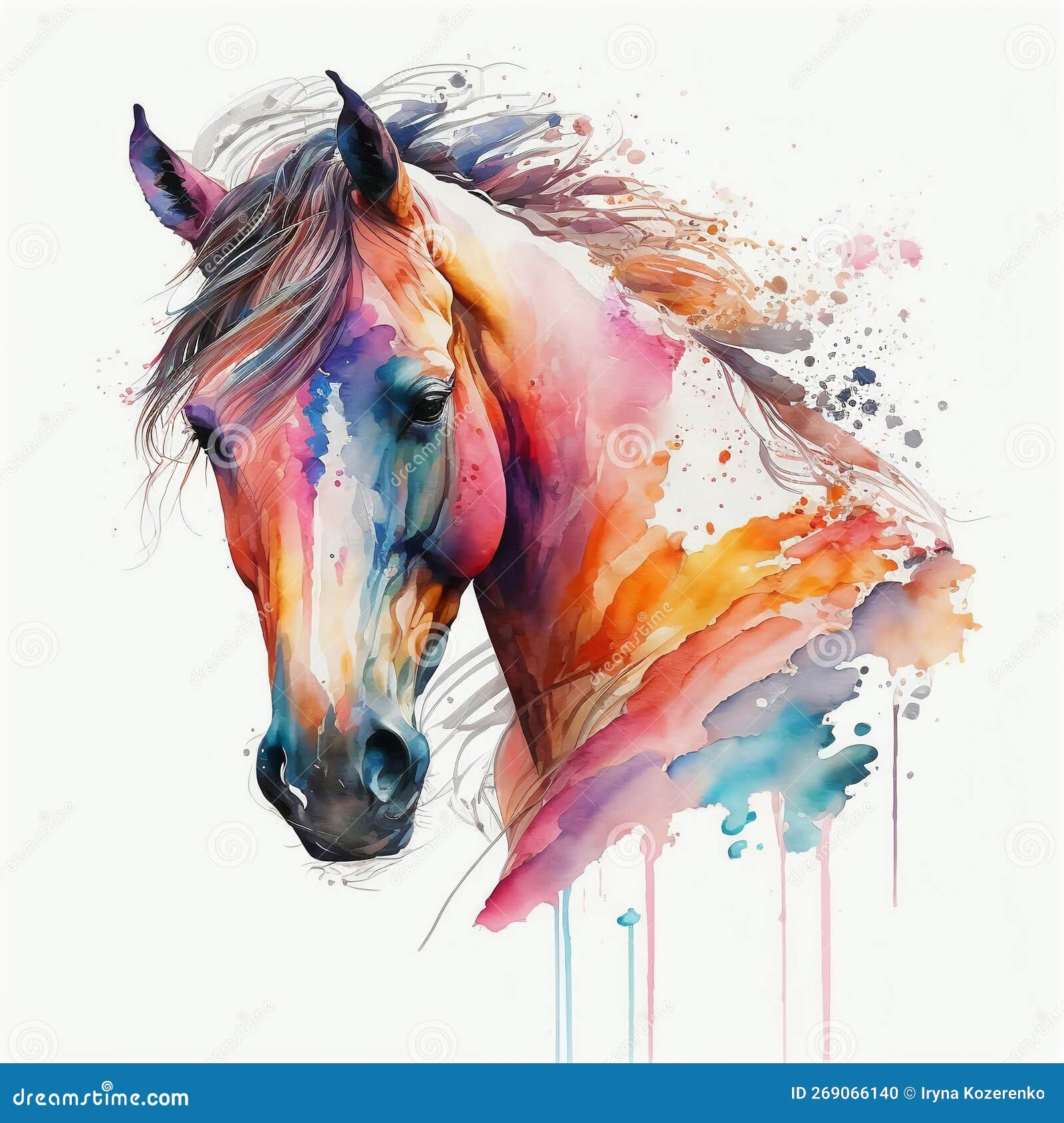 Baixe Arte em Aquarela Colorida: Cavalo Galopante PNG - Creative Fabrica