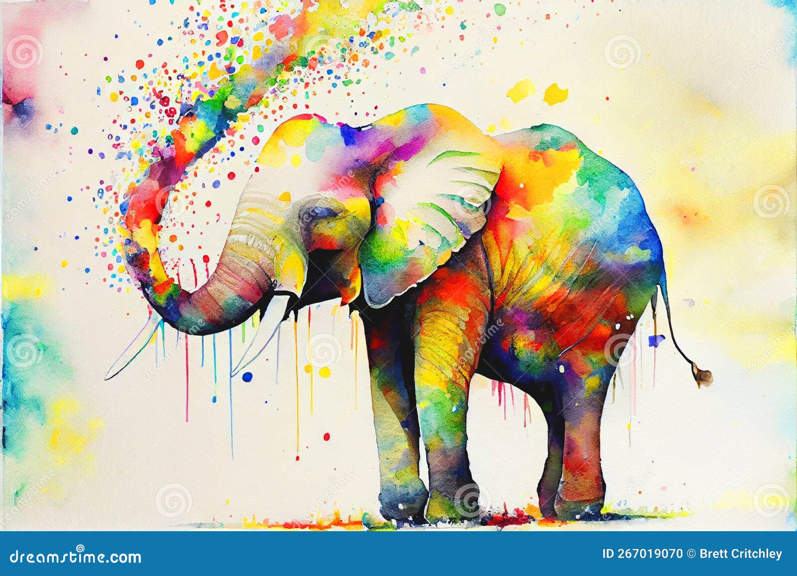 Pintura Desenho, elefante alegre - composição estilizada em estilo aquarela  - Para crianças - Quadros