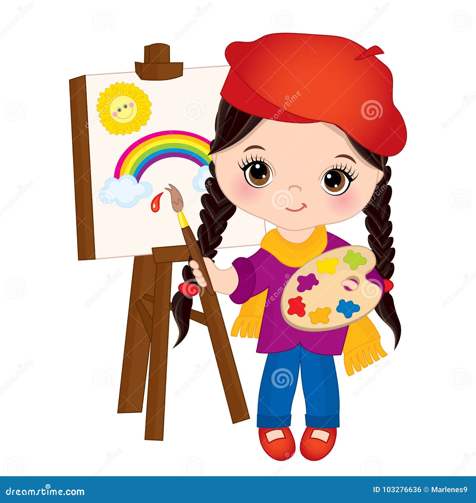 Pintura Da Menina Do Vetor Na Armação Artista Pequeno Vetora