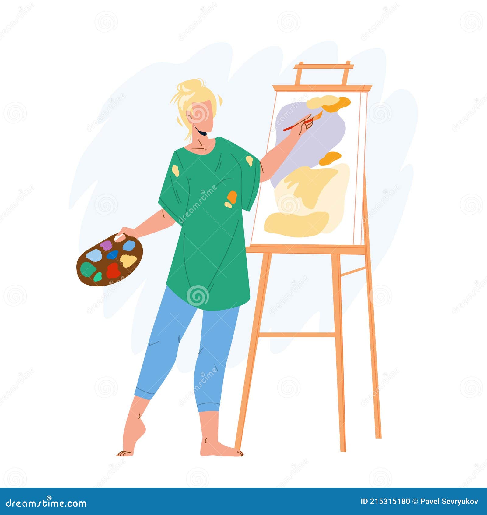 Artista feminina pintando em ilustração de desenho em tela