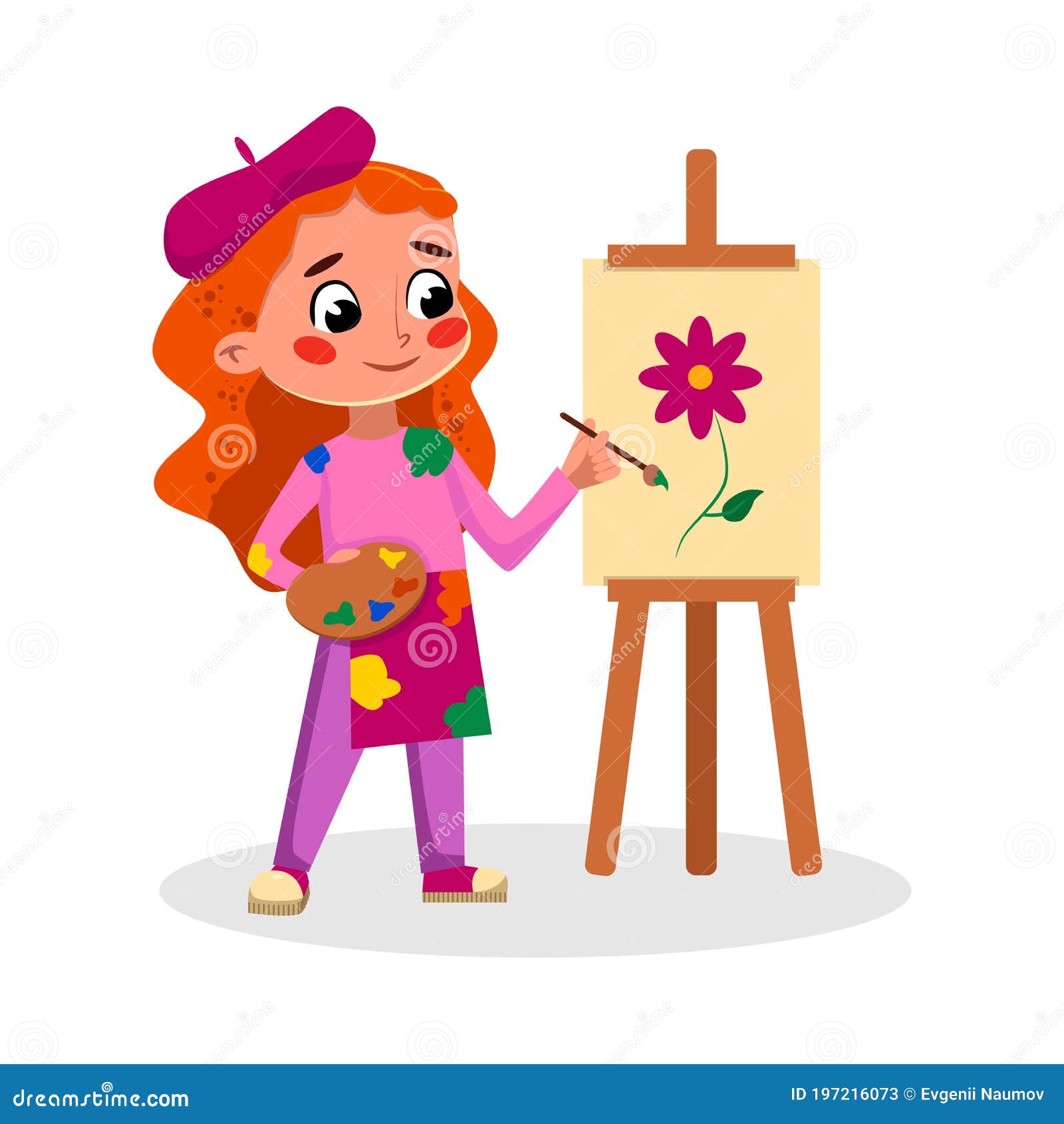 Bonito jovem artista pintando sobre tela. profissões de pessoas. página do  livro de colorir dos desenhos animados para crianças.