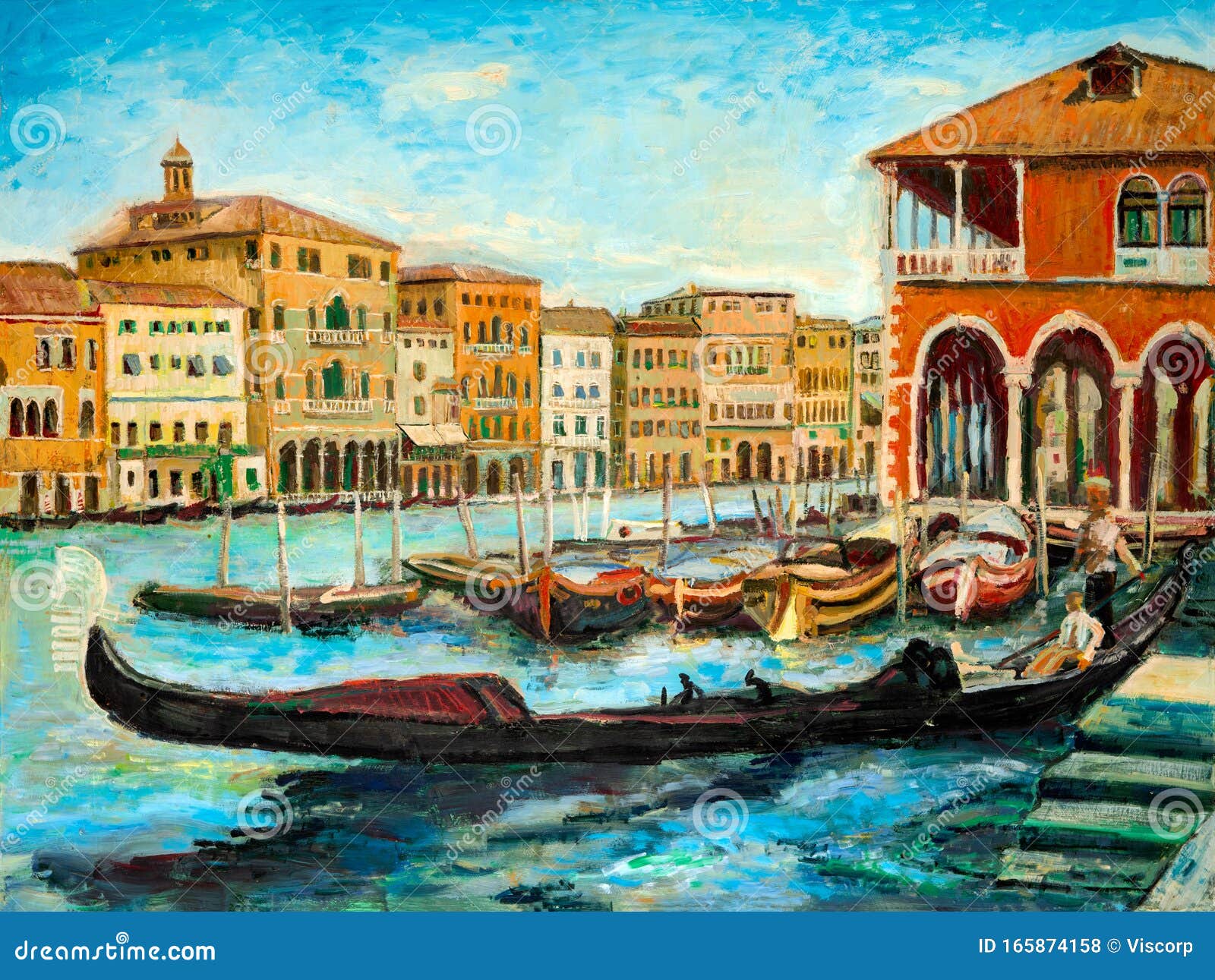 Joli Góndola barcos procesión Venecia pintura gran impresión arte enmarcado