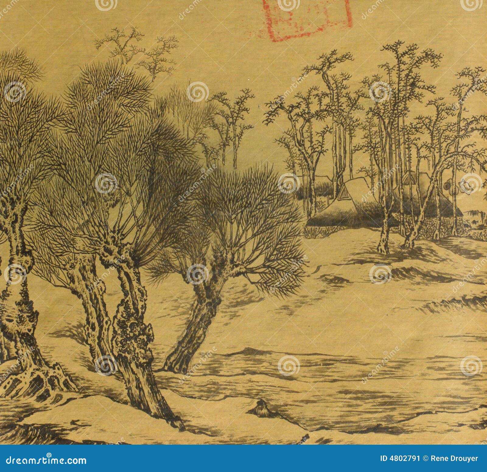 Paisaje chino con la montaña y las nubes en el estilo de la antigua pintura china - ilustración vectorial Imagen Vector de stock - Alamy