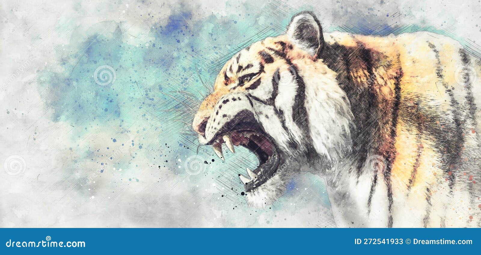 Tigre Bonito Dos Desenhos Animados Com Boca Aberta Rugindo