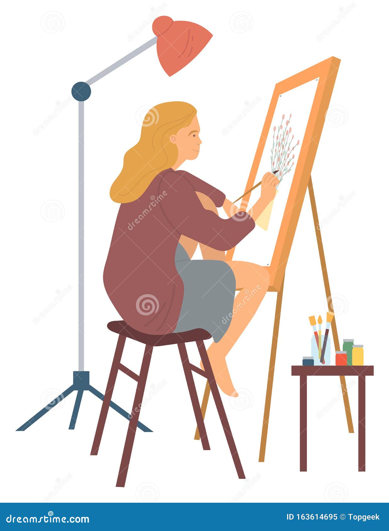 Artista feminina pintando em ilustração de desenho em tela