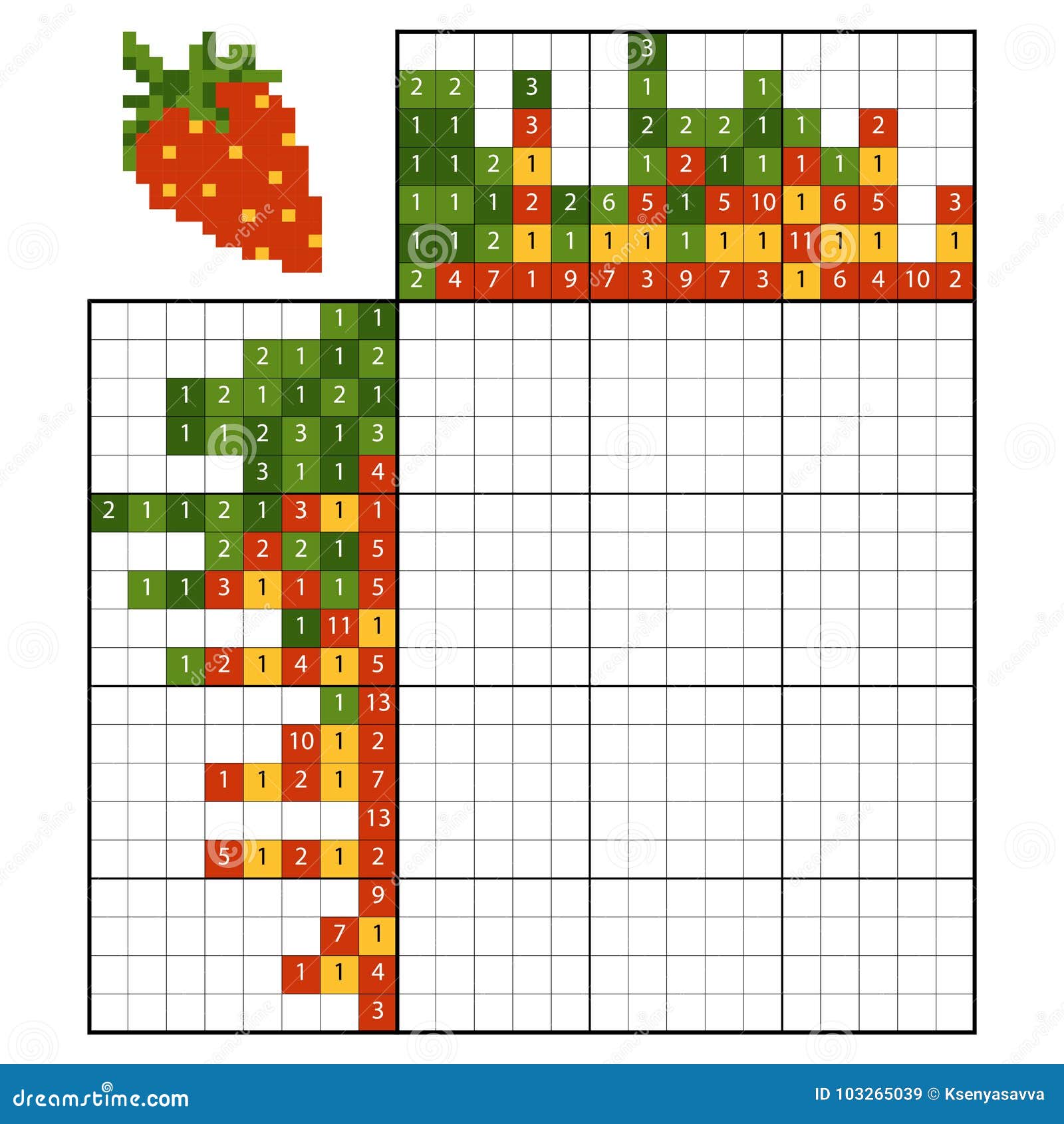 Puzzle de pintar por número (nonogram), jogo educacional para crianças,  apple