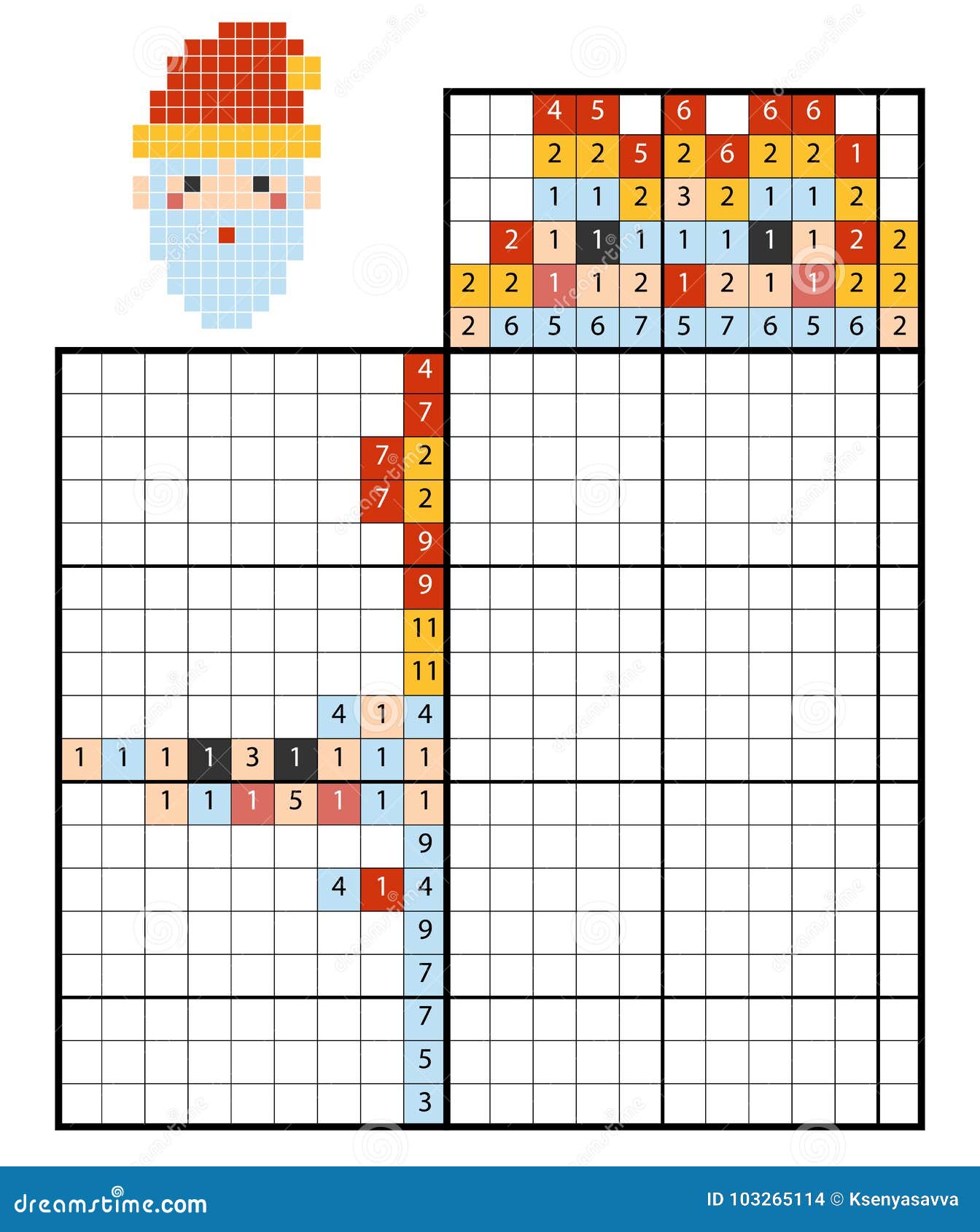 Puzzle de pintar por números (nonogram), jogo educacional para crianças,  sereia