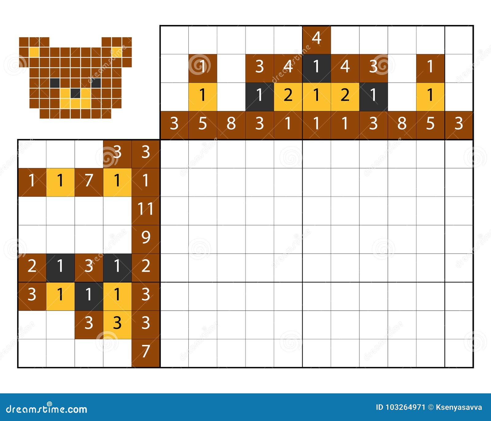 Puzzle de pintar por números (nonogram), jogo educacional para crianças,  sereia