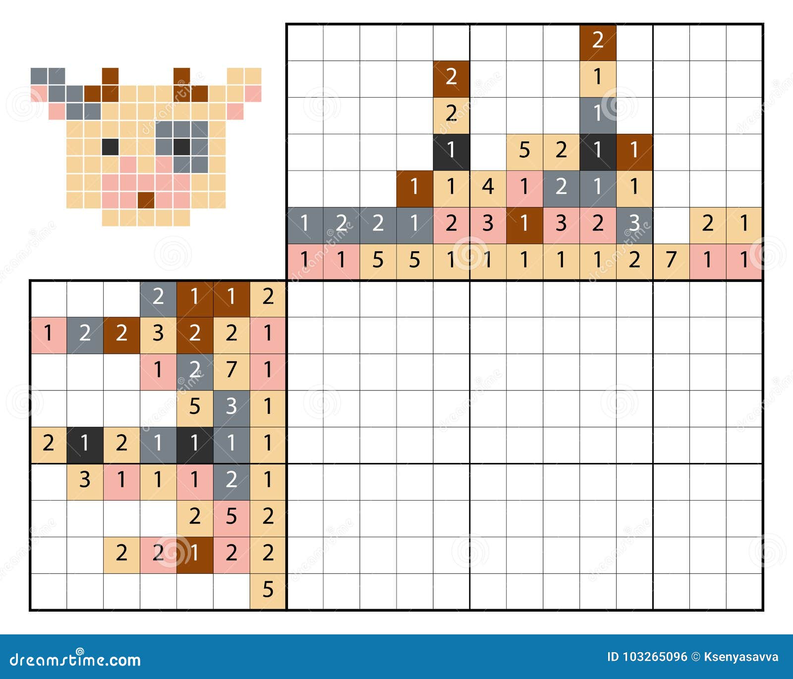 Puzzle de pintar por números (nonogram), jogo educacional para crianças,  sereia