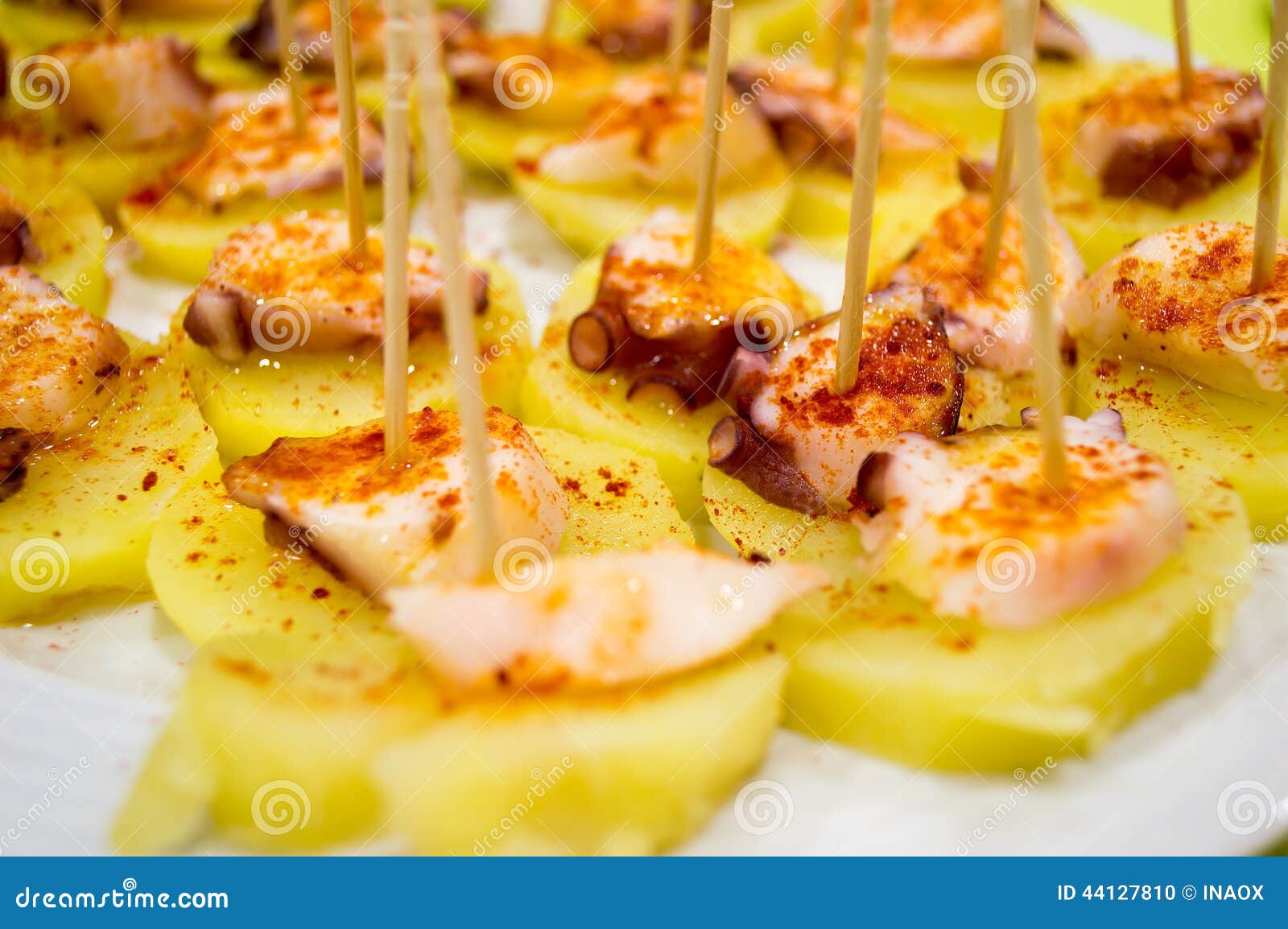 pintxo of spanish octopus with potato and paprika