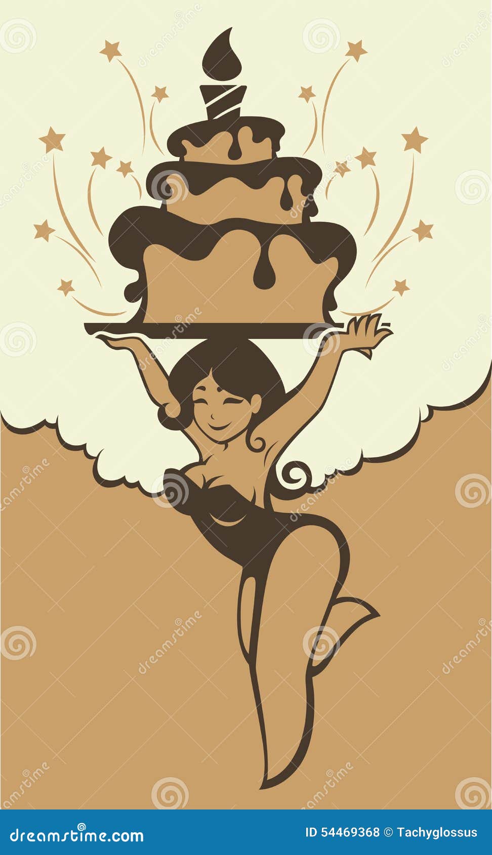 Pinup Cartoon Girl And Birthday Cake Stock Vector Illustration Of Brown Card