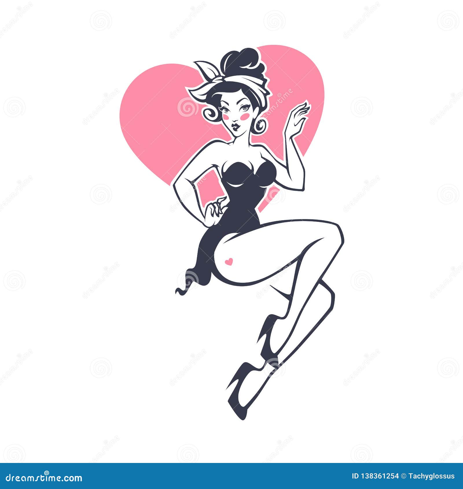 pinup girl onheart  background for youe logo, label, print, emblem