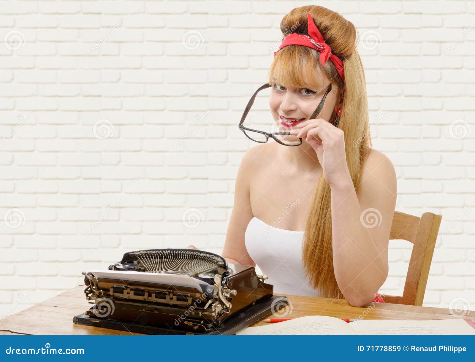 Pinup Girl With Typewriter Stock Image Image Of Sitting 71778859