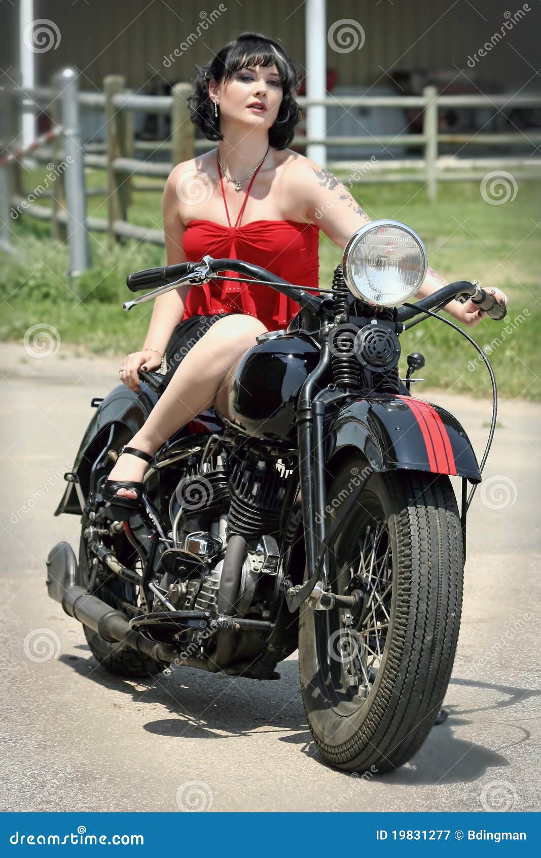 Pinup Woman and Motorcycle stock image