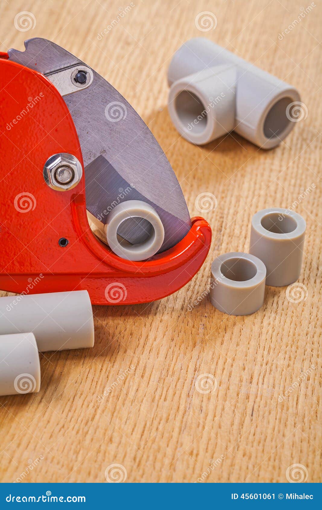 Pipe Cutter With Copper Pipe And Compression Fittings. RoyaltyFree