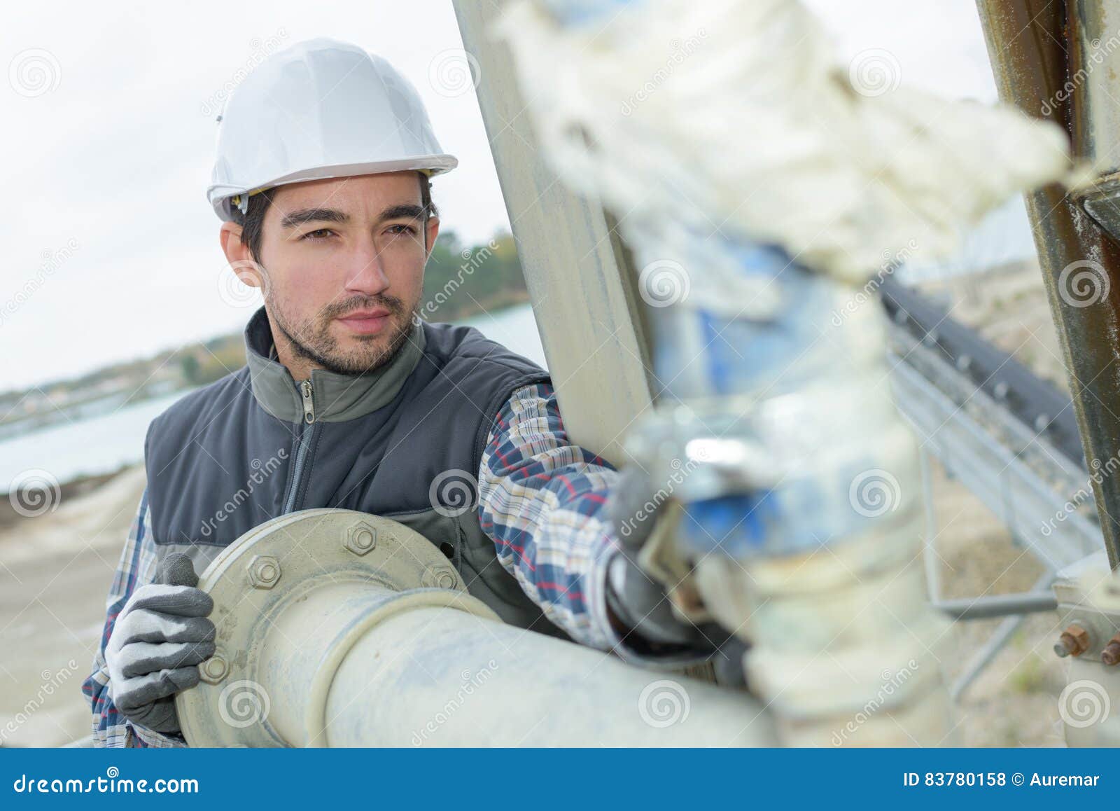 Pipe Fitter Checking Connections Stock Photo Image of watertight