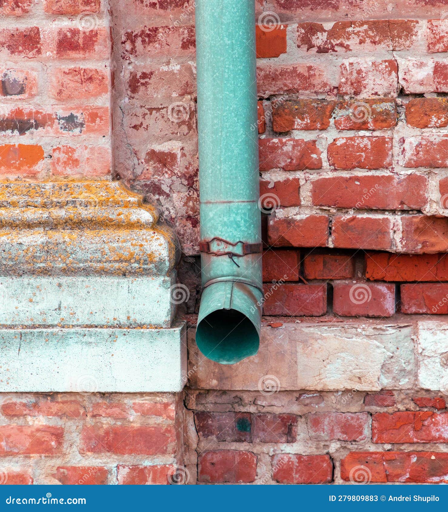 Pipe on an Old Red Brick Wall. Architectural Background Stock Image