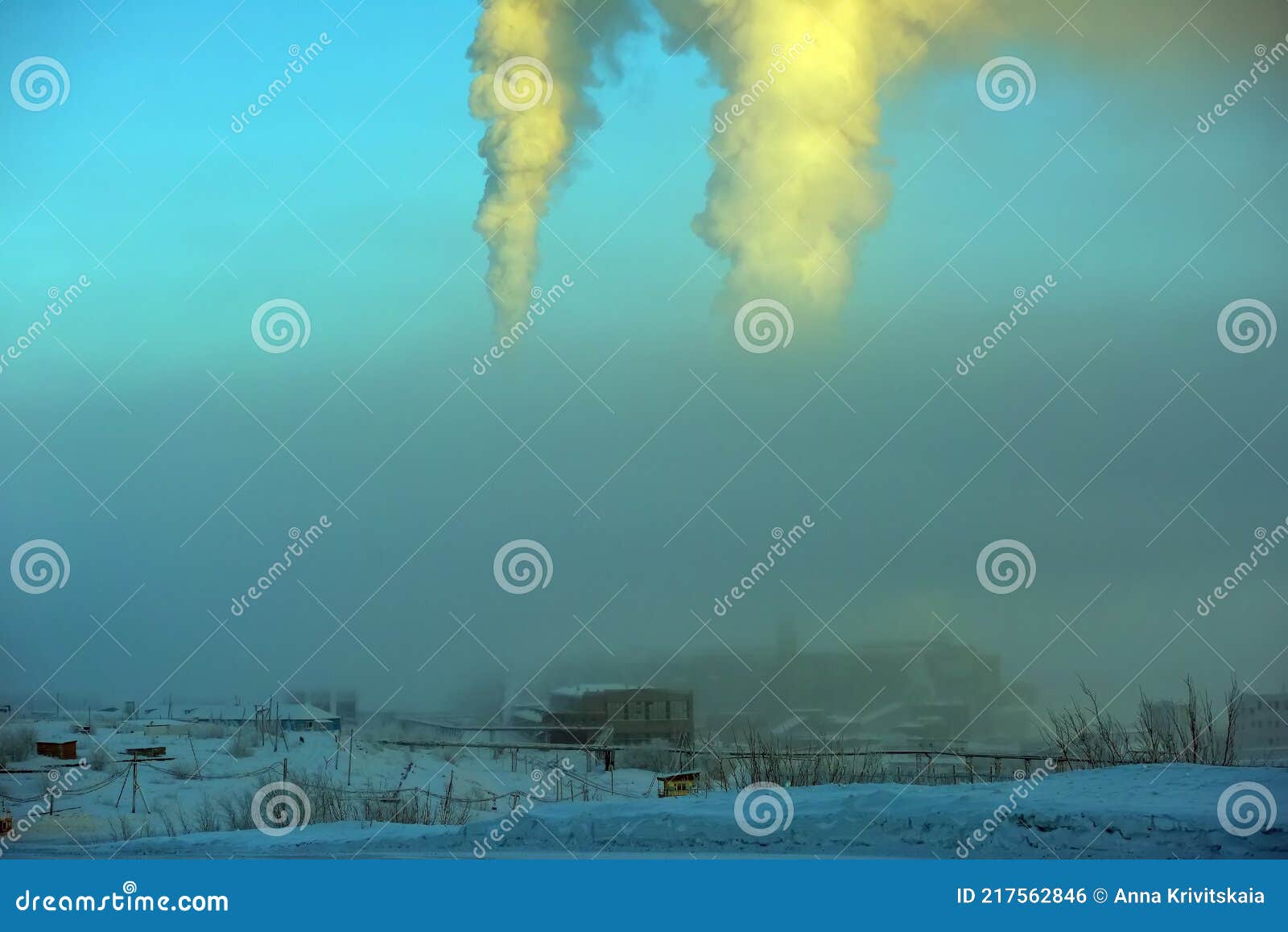 pipe and smoke, mines of vorkuta in winter