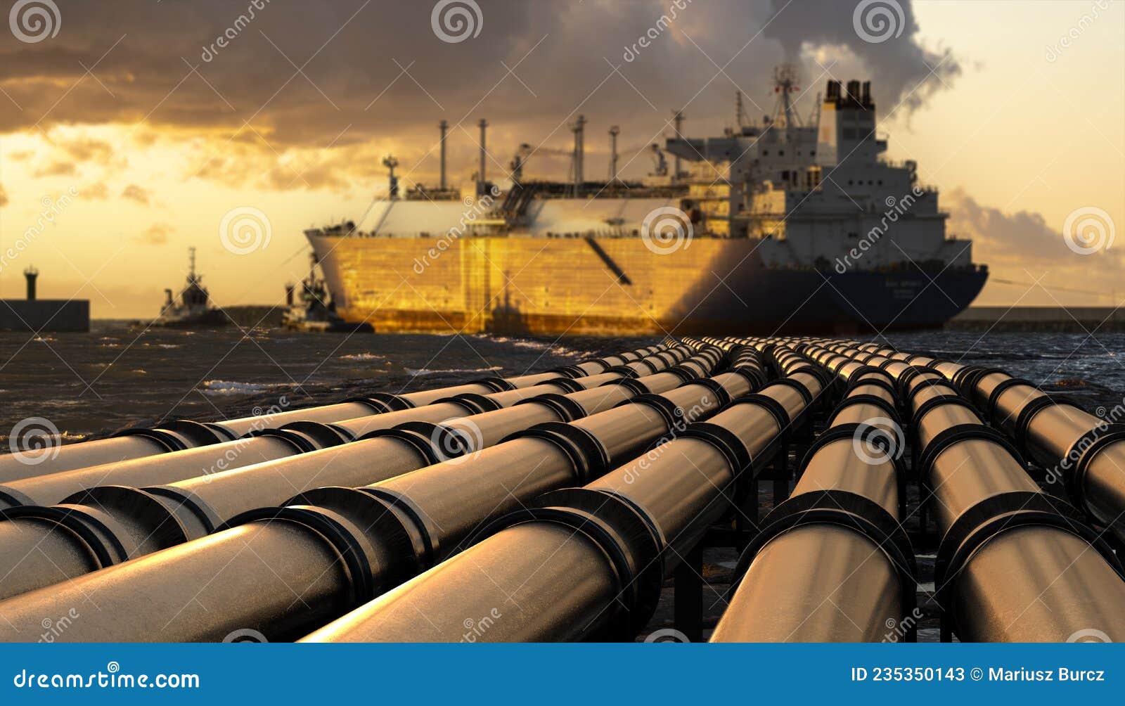 pipelines leading the lng terminal and the lng tanker