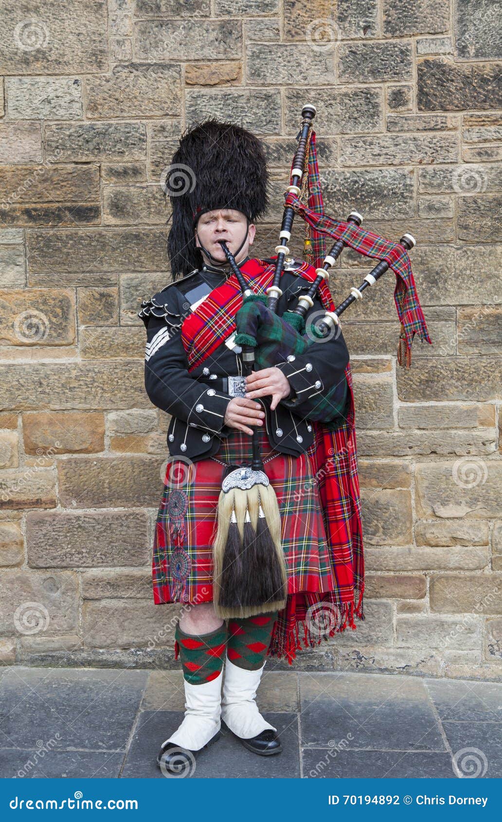 Piper In Tradition Scottish Outfit In Edinburgh  Editorial 