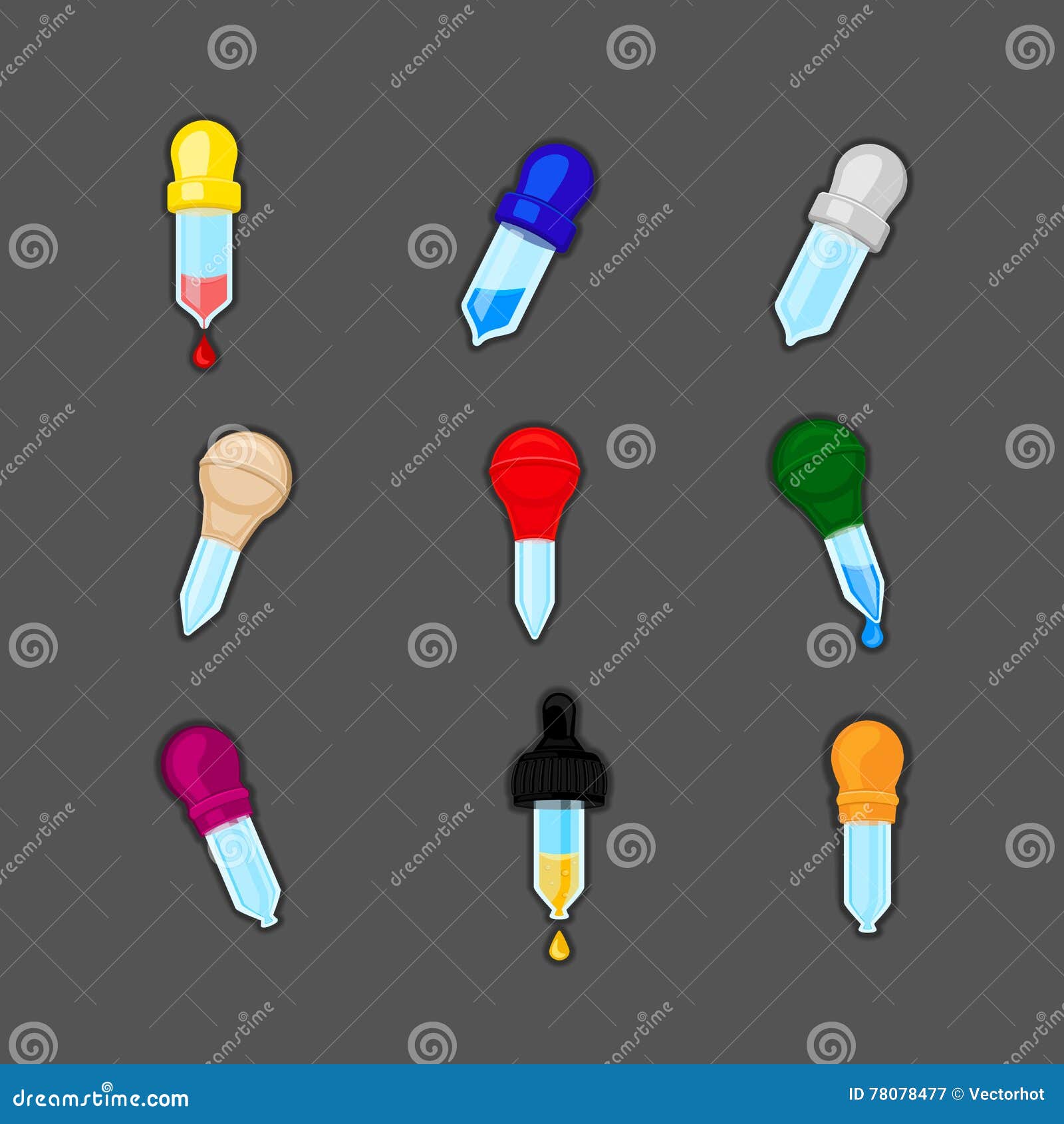 pipette icon. set of different colors pipettes. pipette  .