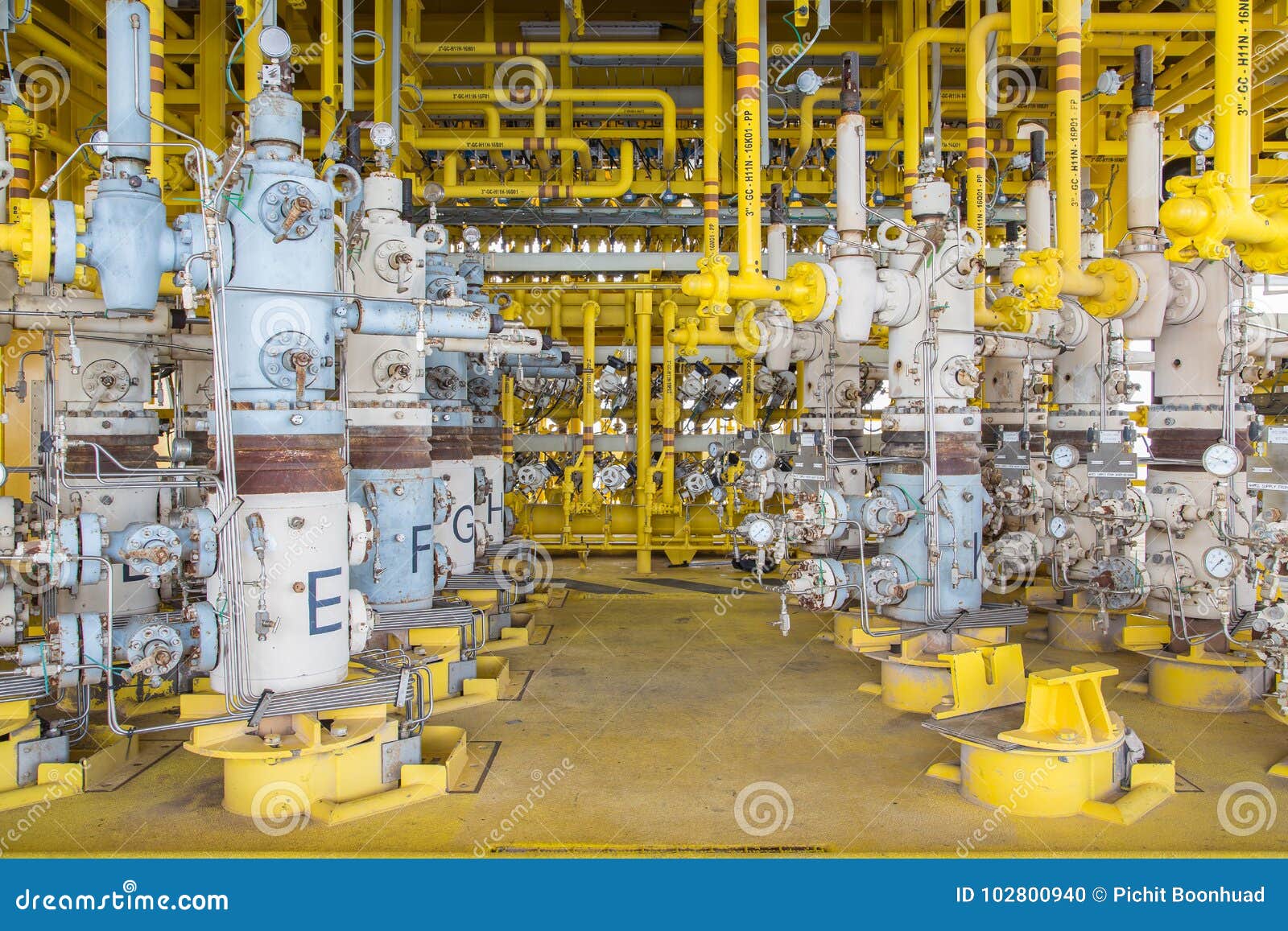 Piping and Valve at Offshore Oil and Gas Wellhead Remote Platform