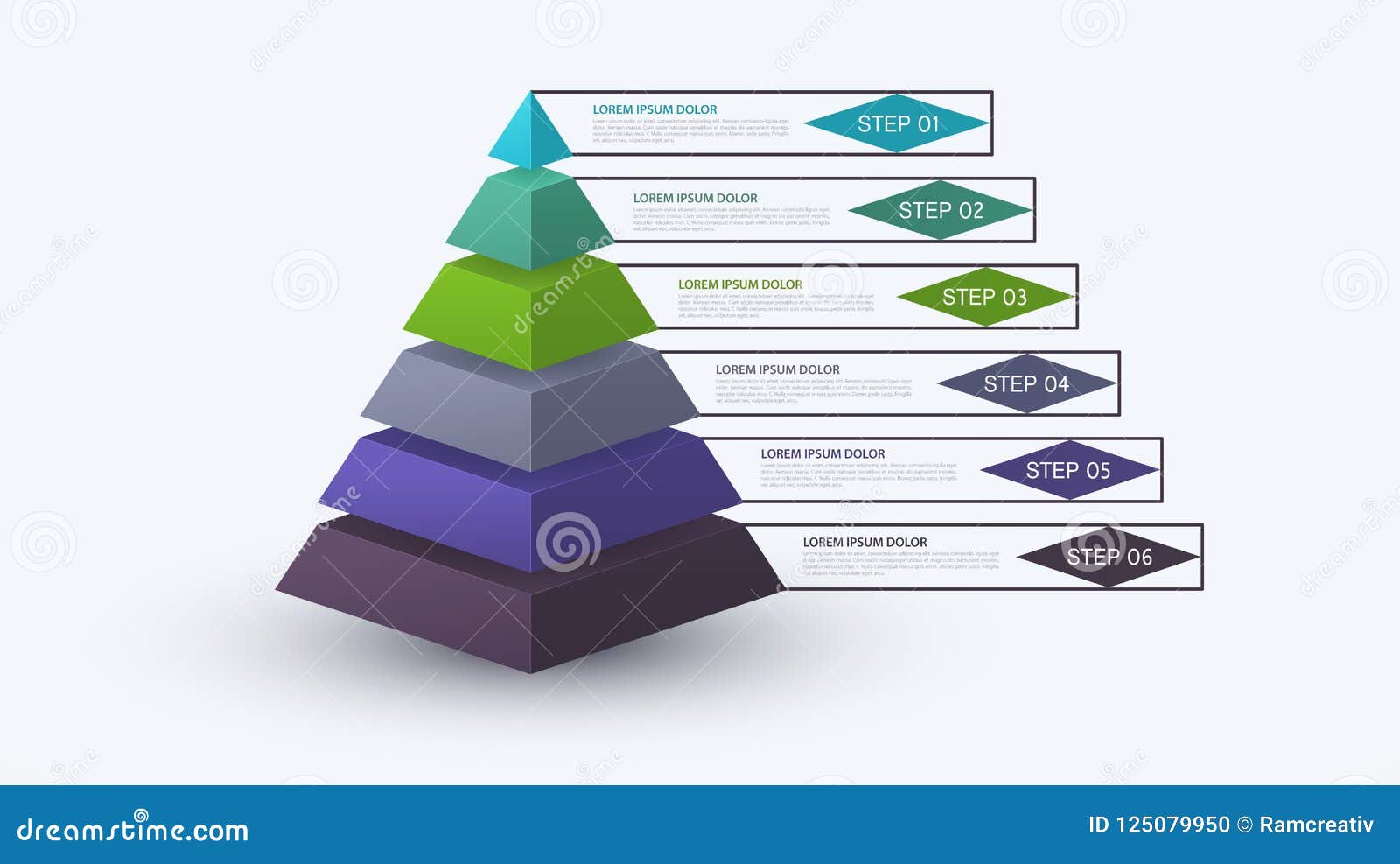 Piramide di Infographic con la struttura di punto Il concetto di affari con 6 opzioni collega o fa un passo Schema a blocchi, grafico di informazioni, insegna di presentazioni, flusso di lavoro