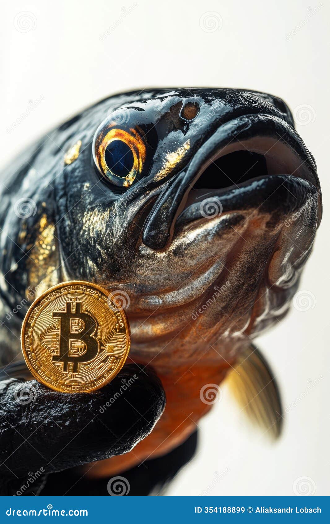 Piranha Fish with a Bitcoin Gold Coin on a White Background Stock Image -  Image of gold, coin: 354188899