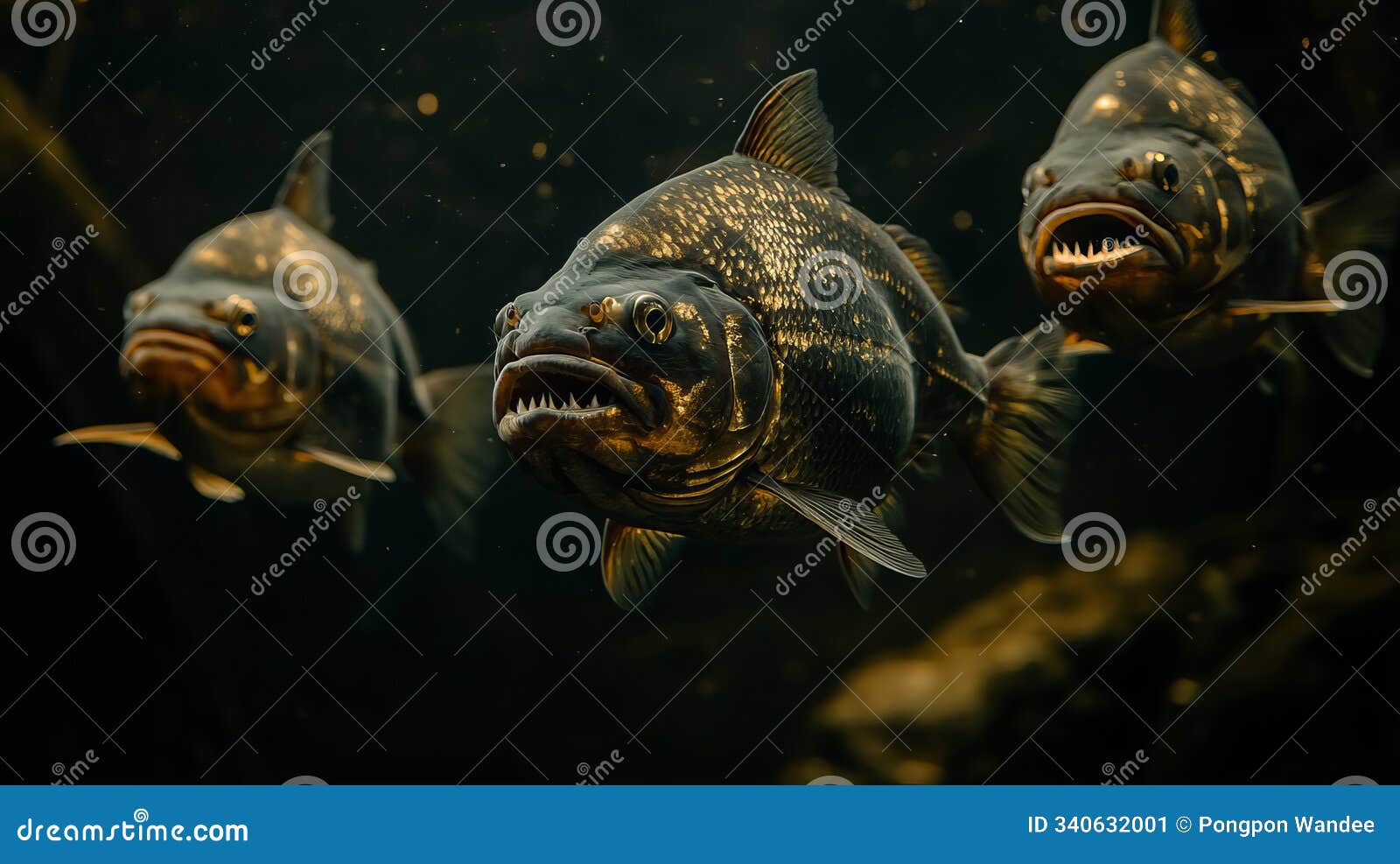 piranhas swimming in dark murky water