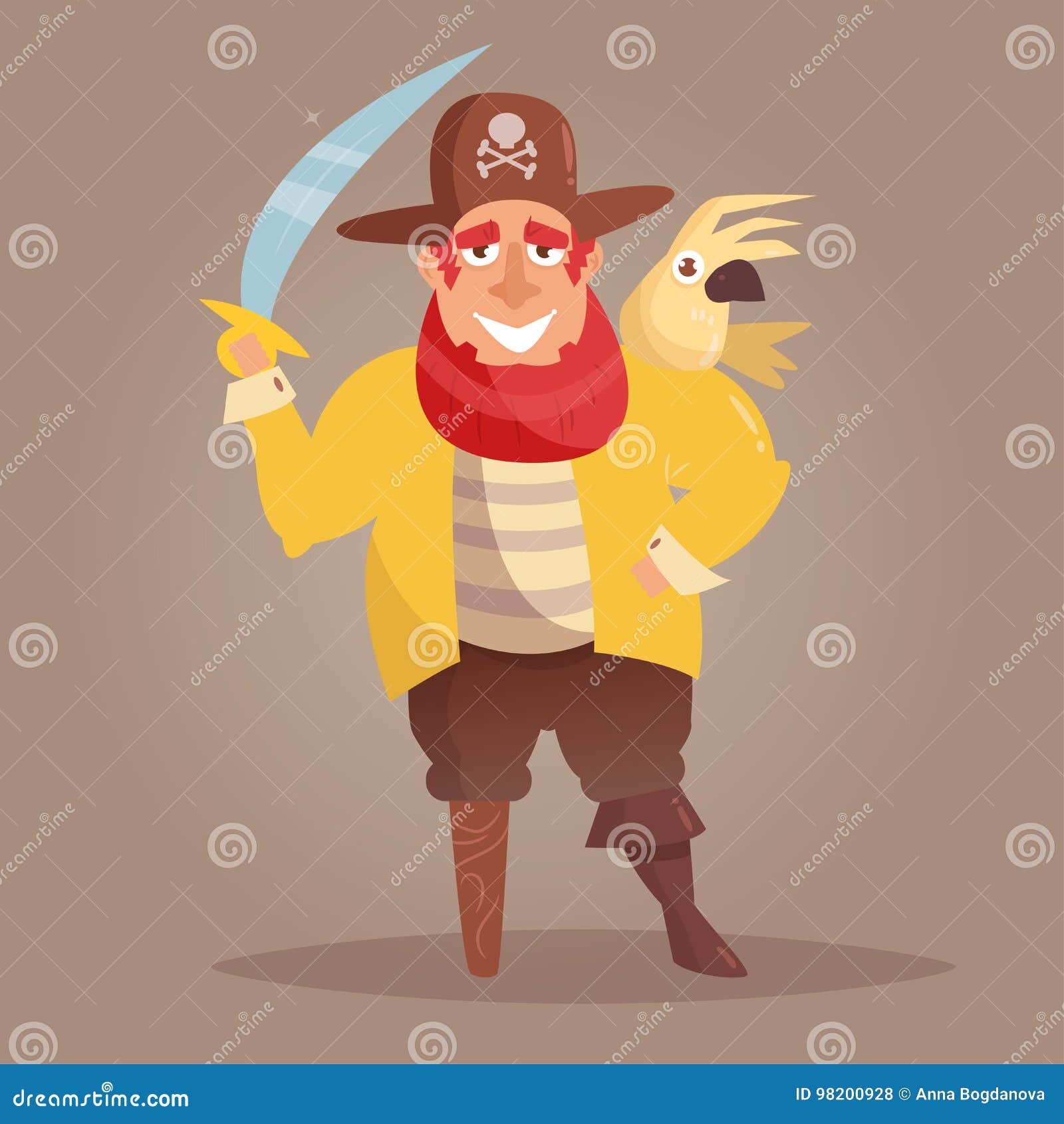 Pirat Mit Einem Holzbein Und Einem Papageien Vektor Abbildung