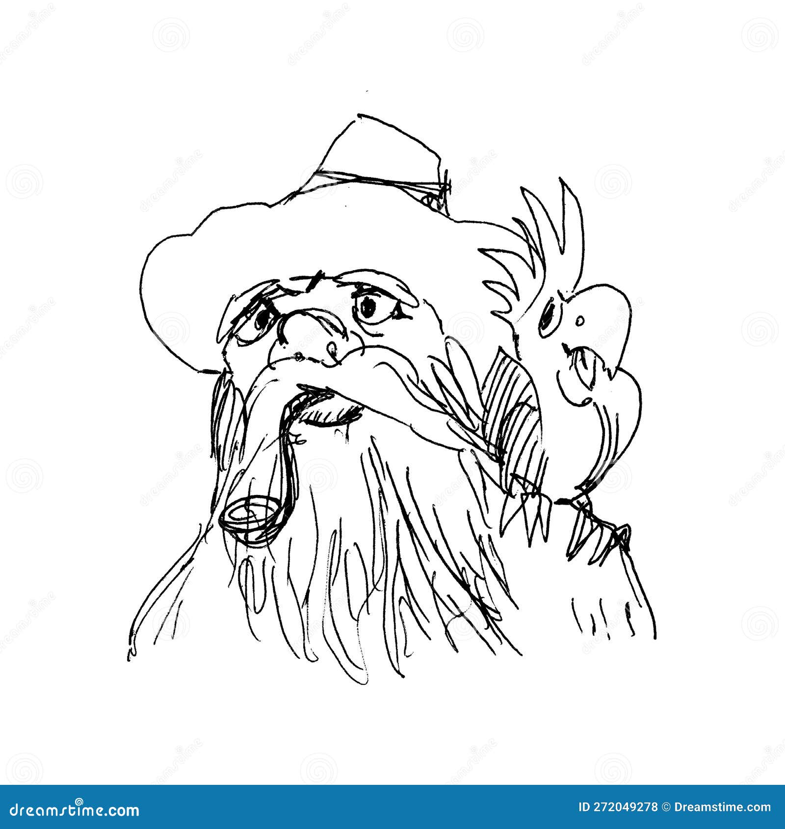 Pirata Con Un Loro En El Hombro. Un Viejo Pirata Con Una Pipa Y Un  Sombrero. Dibujo Manuscrito. Personaje De Caricatura. Stock de ilustración  - Ilustración de persona, marca: 272049278