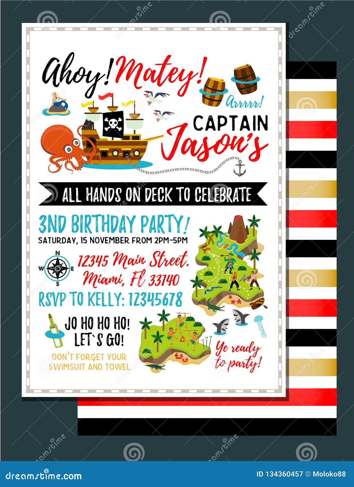 Pirate Birthday Invitation. Treasure Map Invitation. Vector