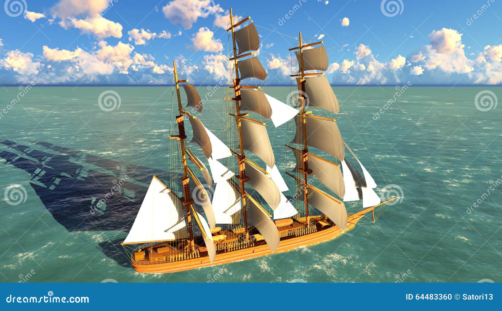 pirate brigantine at sea