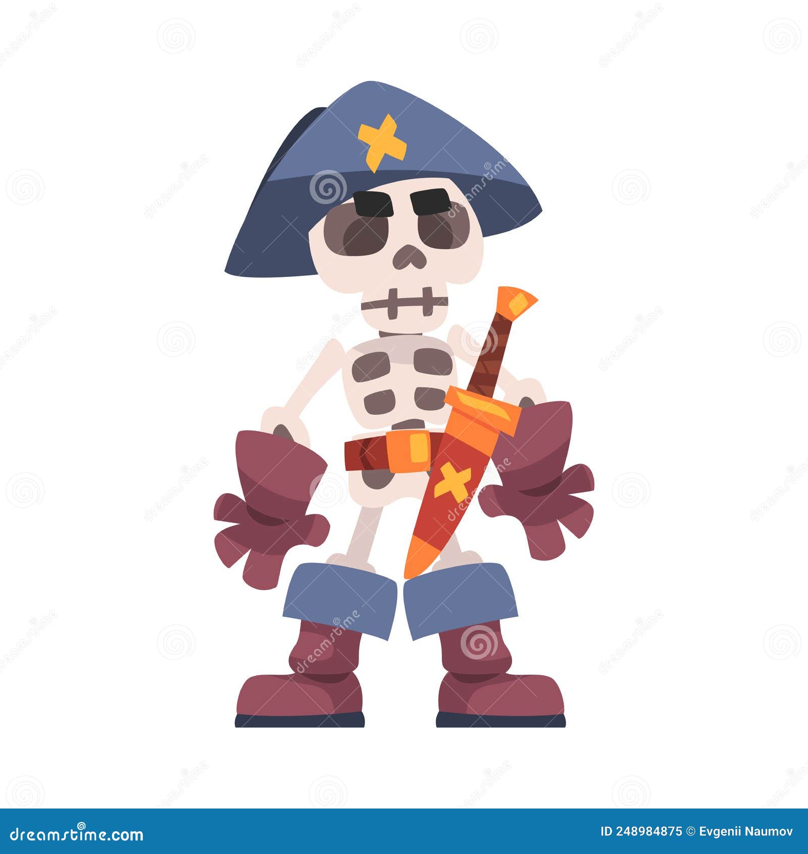 Pirate Or Buccaneer Skeleton In Boots And Hat Standing Vector ...
