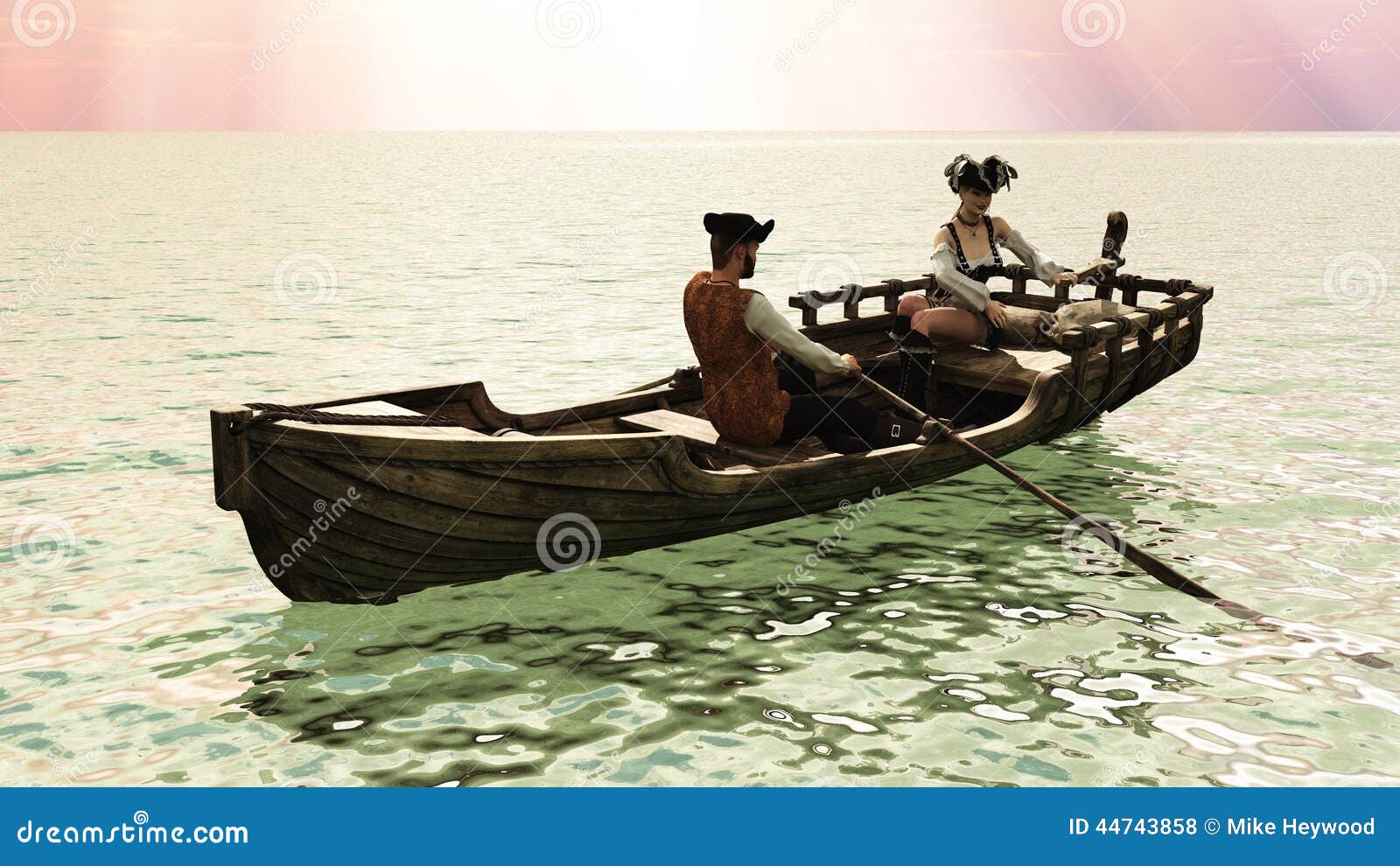 Pirate Couple In Rowboat Stock Illustration - Image: 44743858