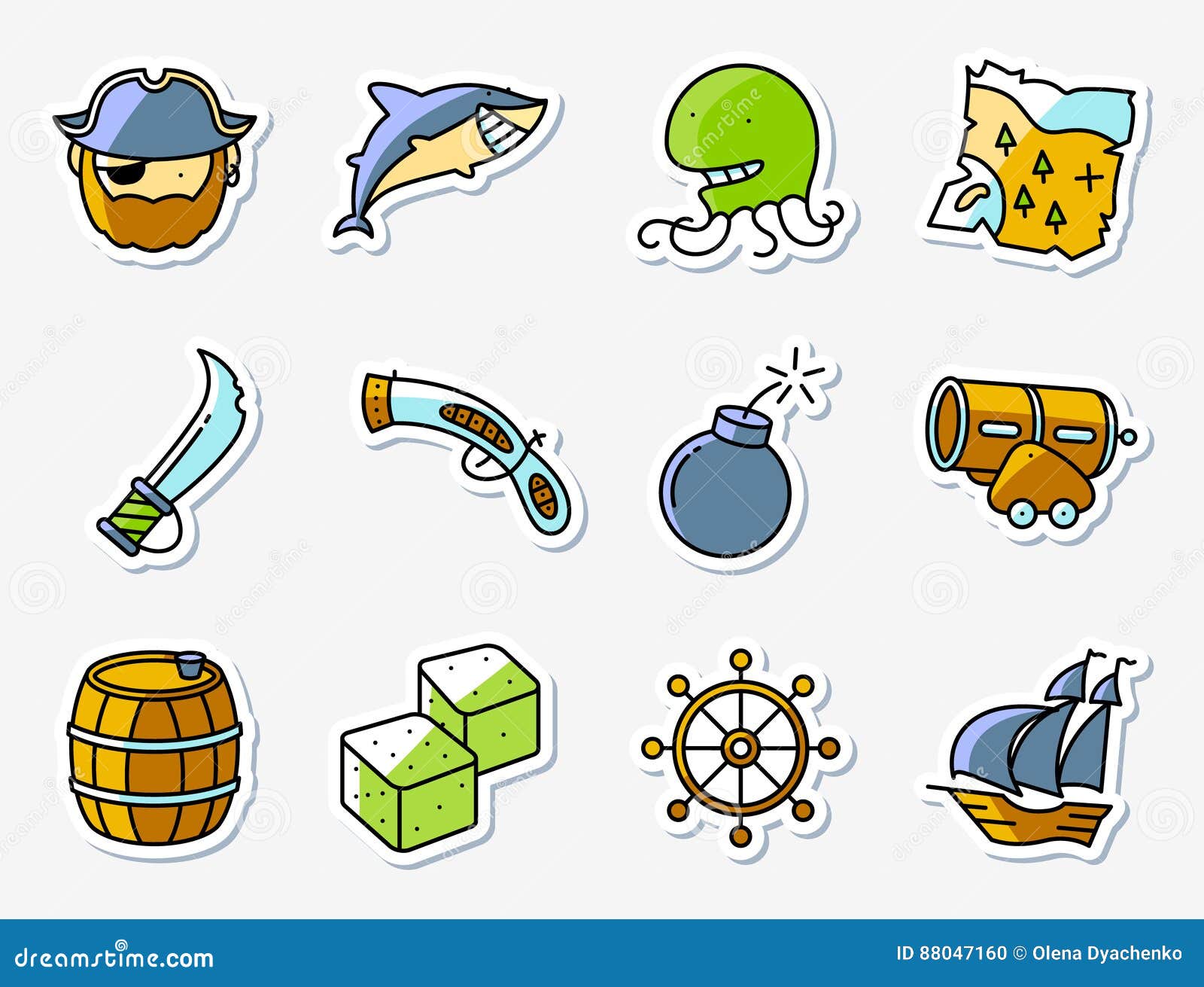 pirate and criminal icons set in line art minimalistic thin an