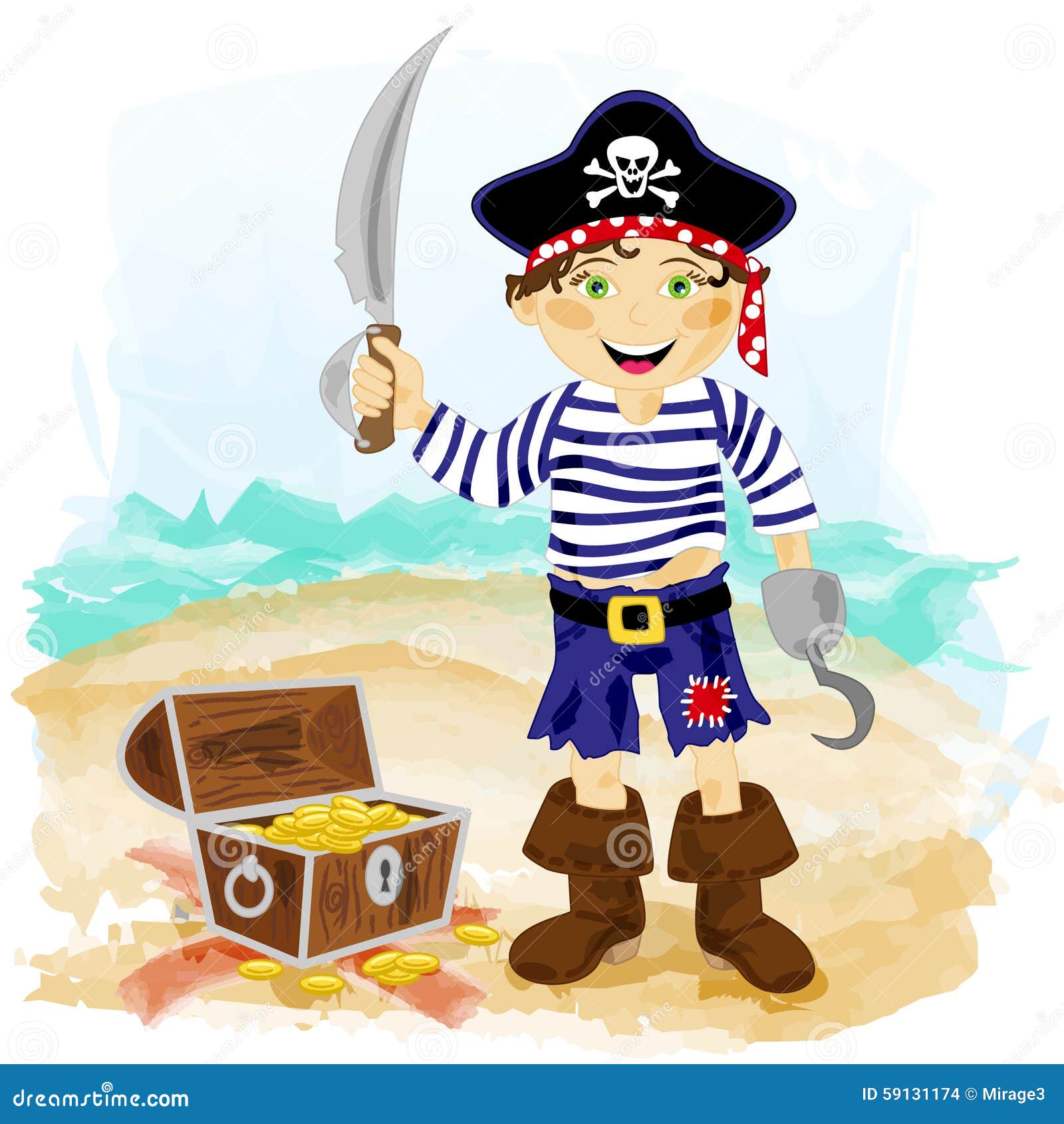 Pirate stock vector. Illustration of sand, graphic, coins - 59131174