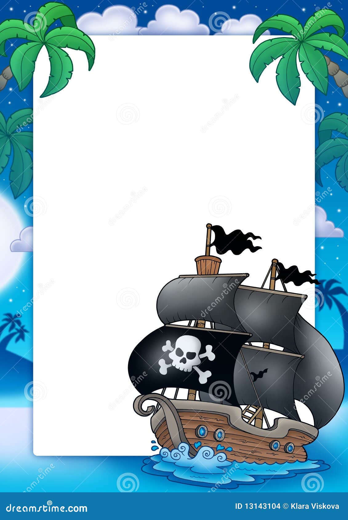 Pirate Frame With Sailboat At Night Stock Illustration - Image: 13143104