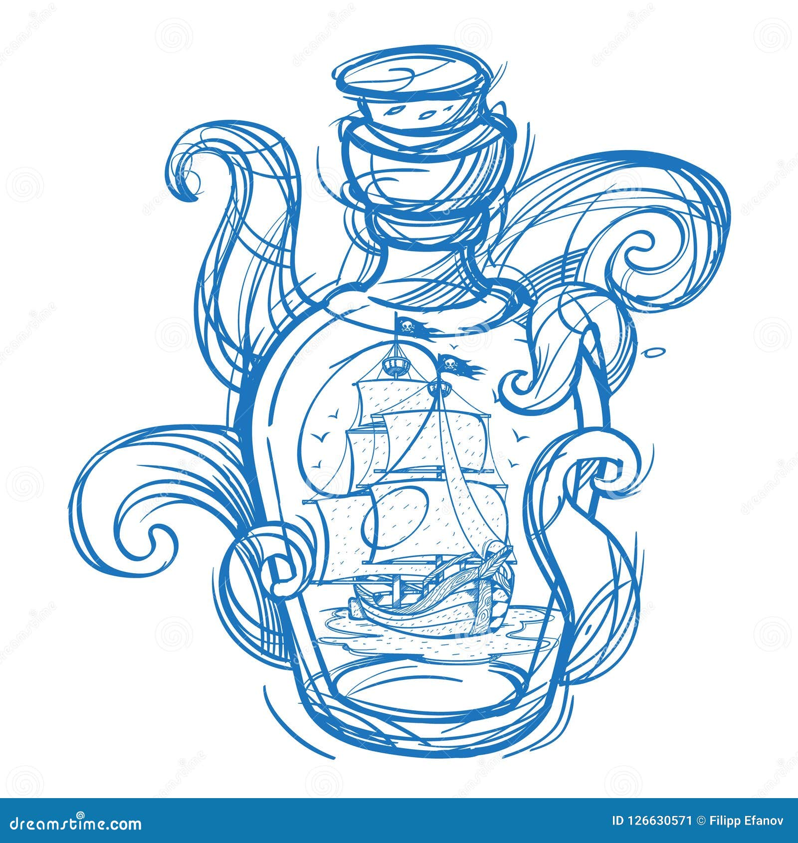 Pirate Frigate in a Green Glass Bottle Outline Sketch of a Tattoo  Monochrome Illustration for Design Tshirts and Other Items Stock  Illustration  Illustration of coloring giant 126630571